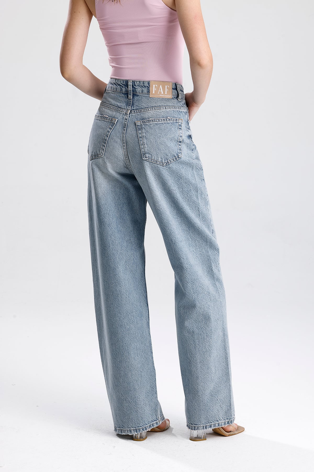Yüksek Bel Bol Paça Denim Pantolon
