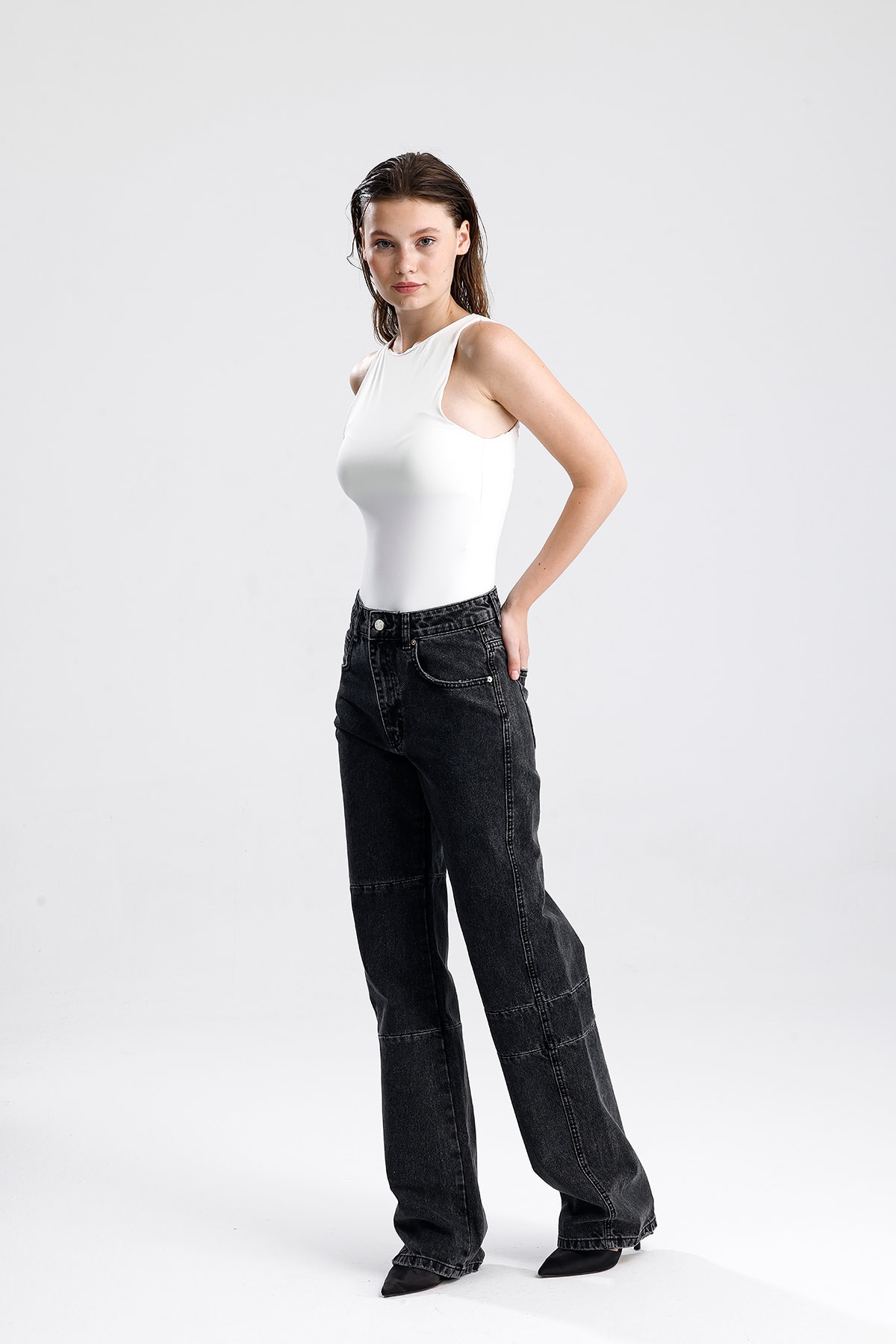 Kadın Yüksek Bel Dikiş Detaylı Denim Pantolon