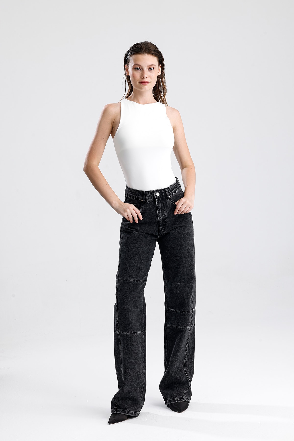 Kadın Yüksek Bel Dikiş Detaylı Denim Pantolon