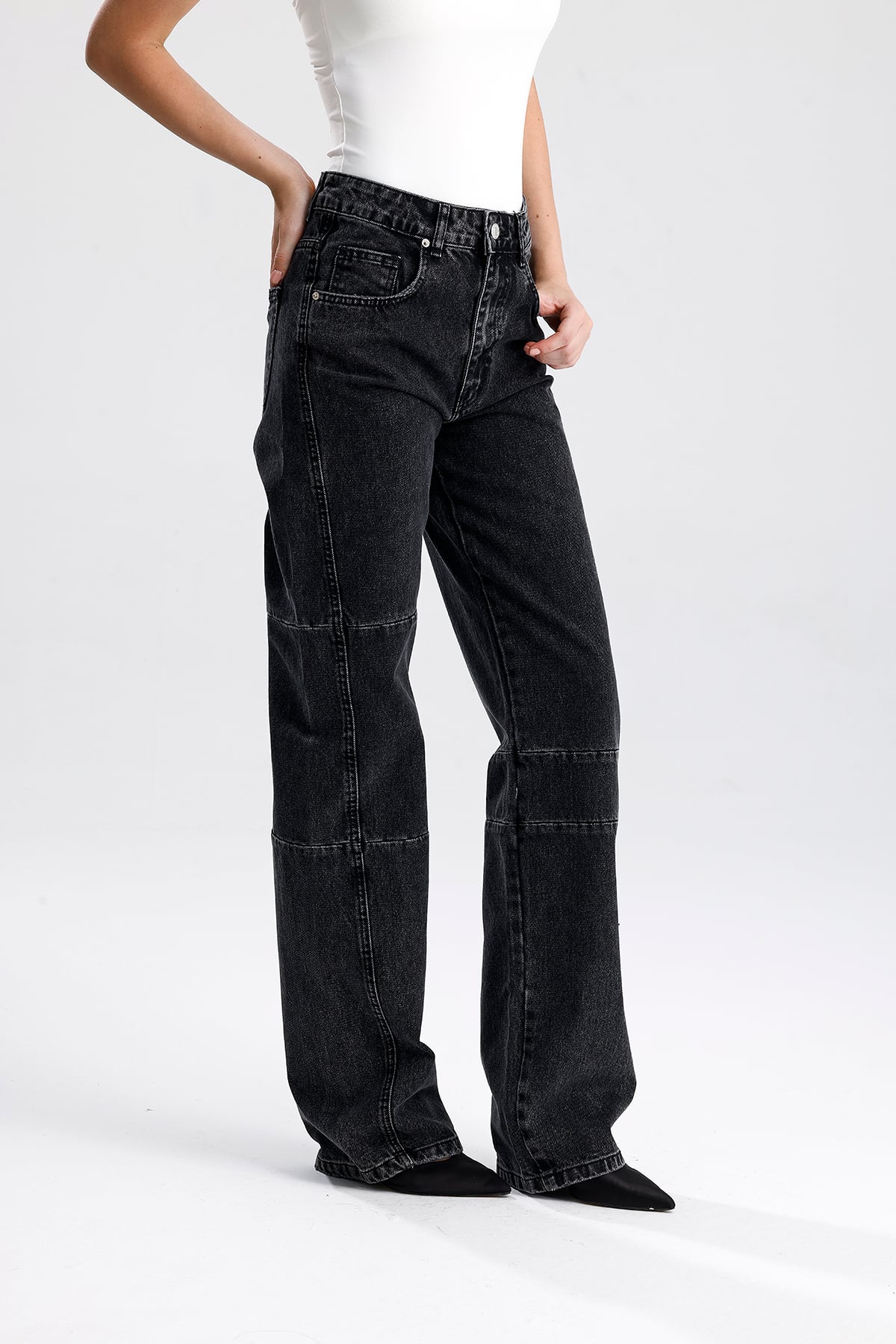 Kadın Yüksek Bel Dikiş Detaylı Denim Pantolon