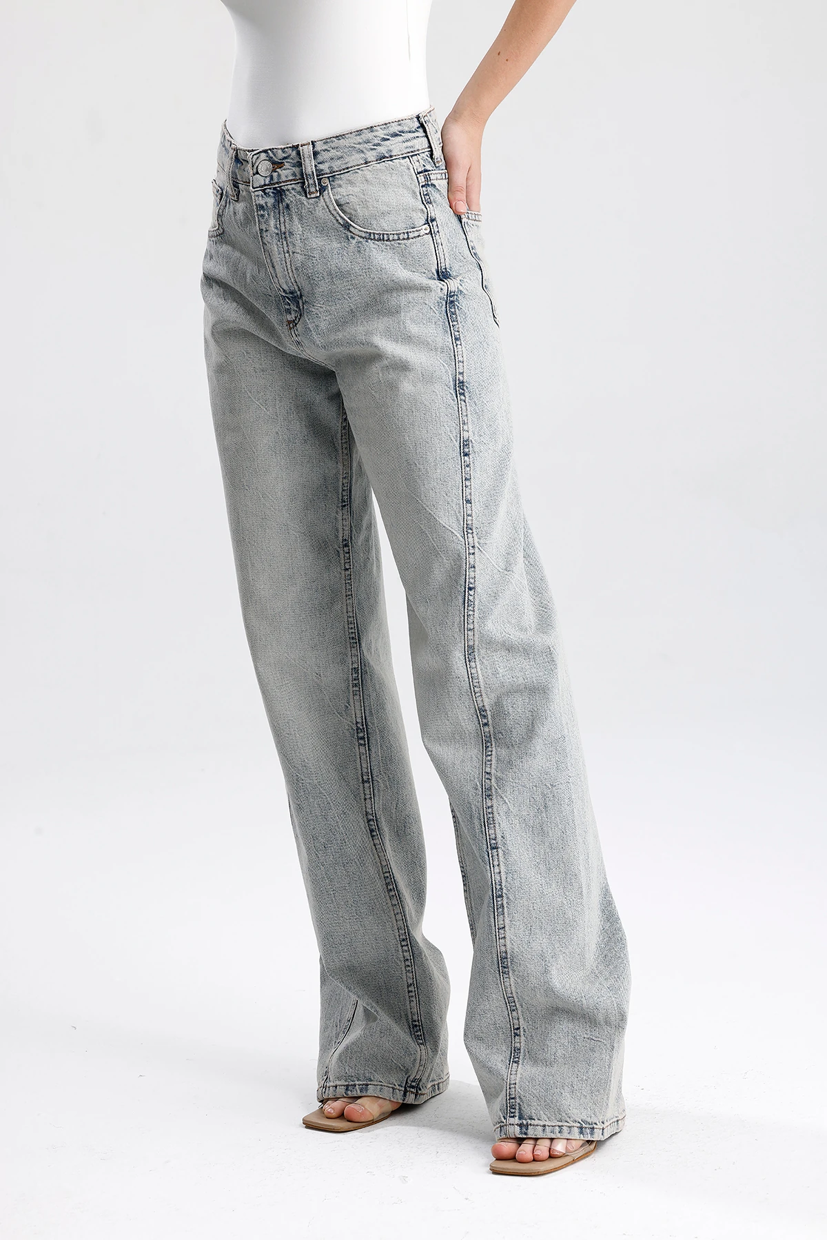 Kadın Geniş Paça Yüksek Bel Denim Pantolon