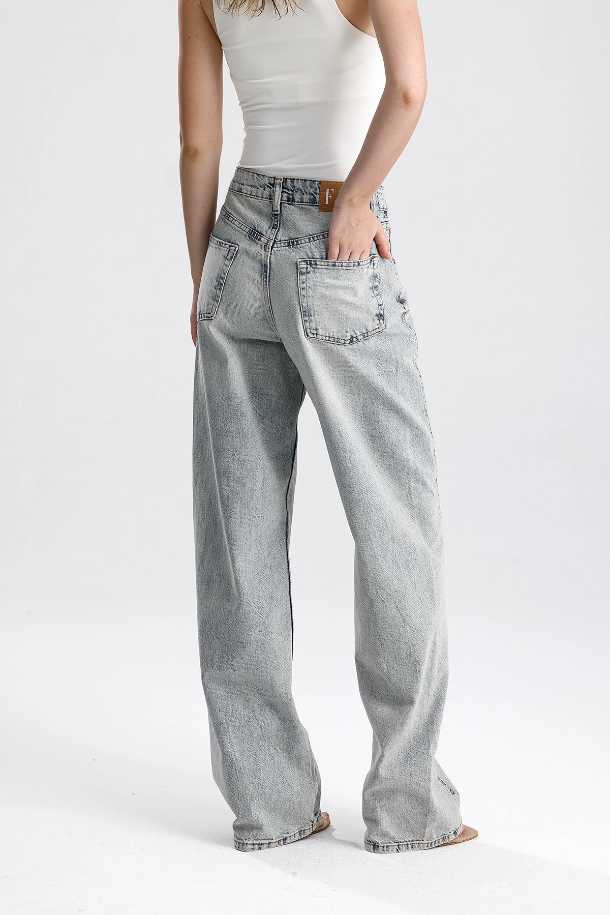 Kadın Geniş Paça Yüksek Bel Denim Pantolon