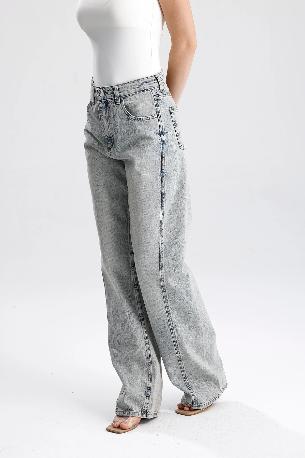 Kadın Geniş Paça Yüksek Bel Denim Pantolon