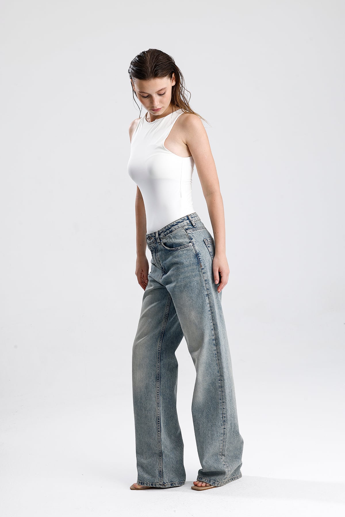 Kadın Geniş Paça Pamuk Denim Pantolon