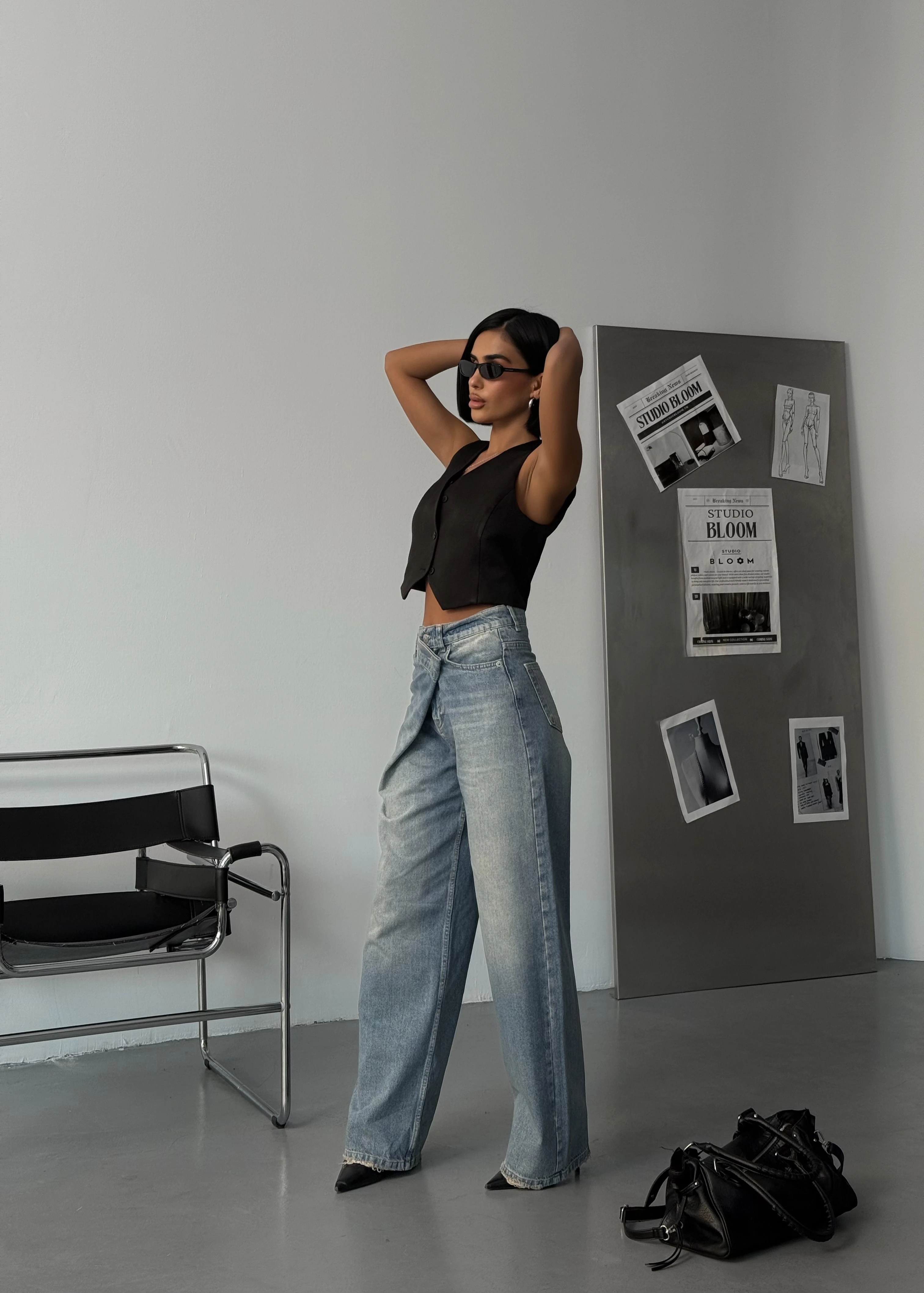 Yüksek Bel Wide Leg Jean – Çapraz Kemer Detaylı