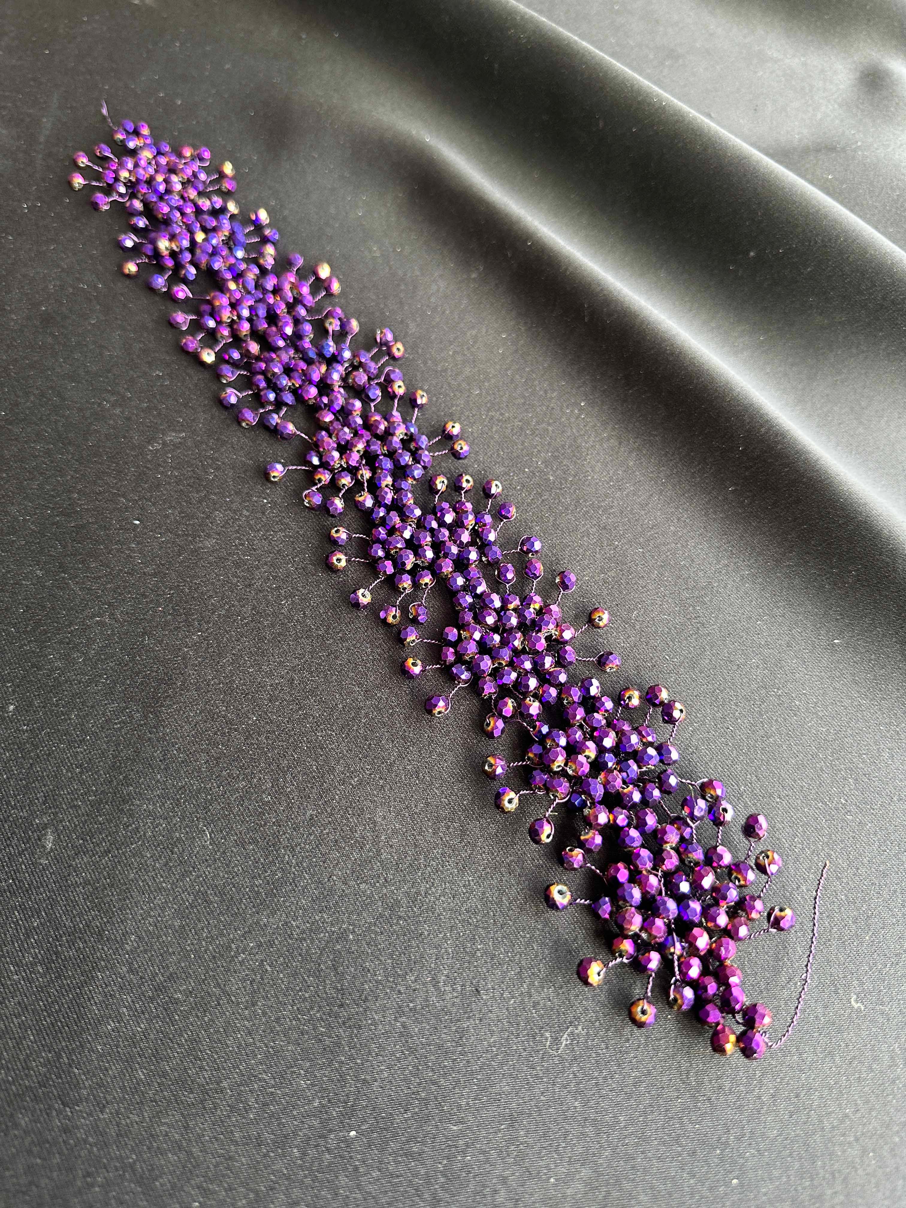 Cam Boncuklu Saç Aksesuarı Gelin Tacı - Purple