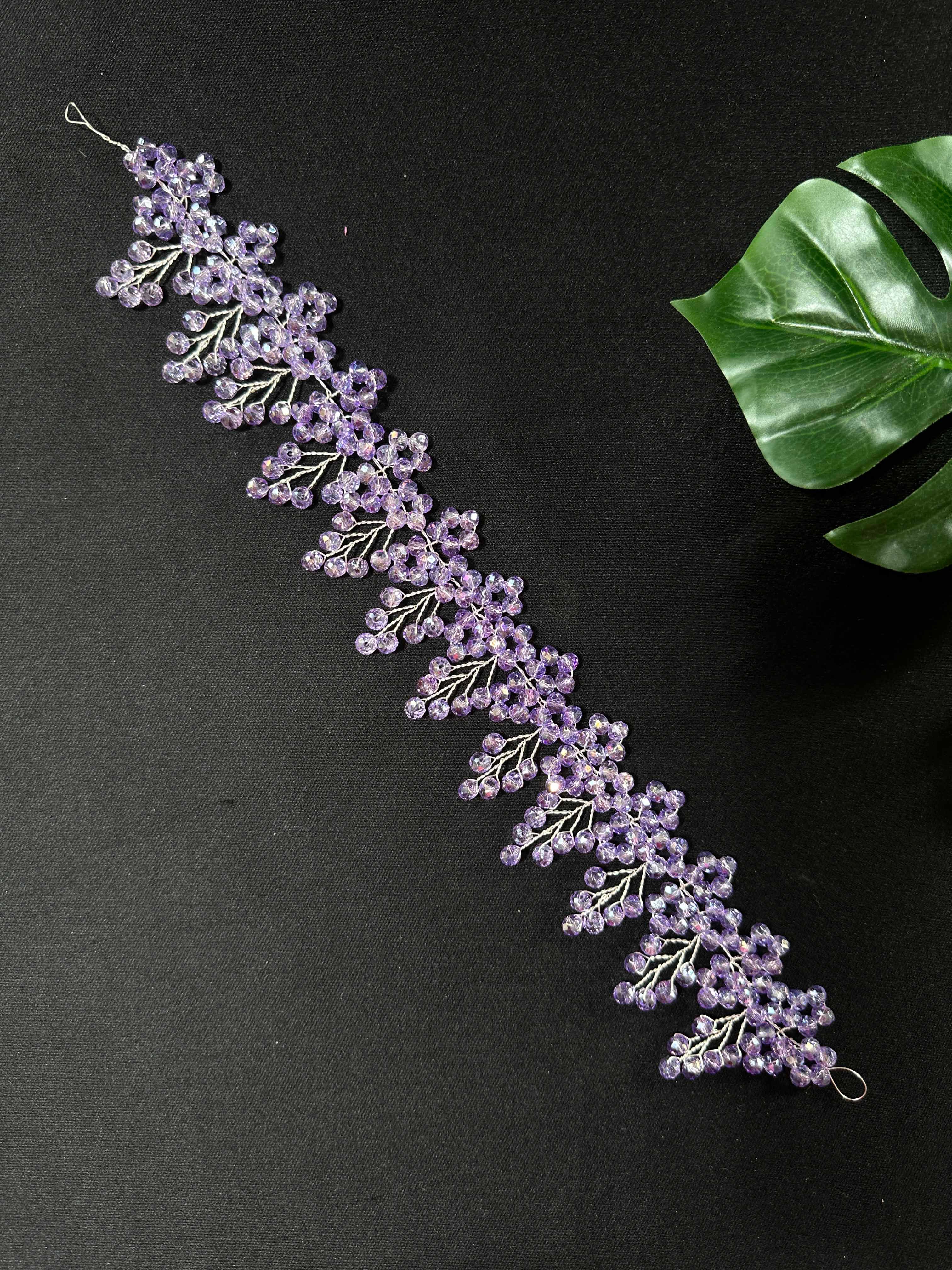 Cam Boncuklu Saç Aksesuarı Gelin Tacı - Lilac