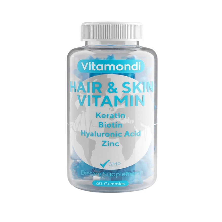 Hair & Skin Vitamin, Vegan Gummy, Keratin, Biotin, Zinc