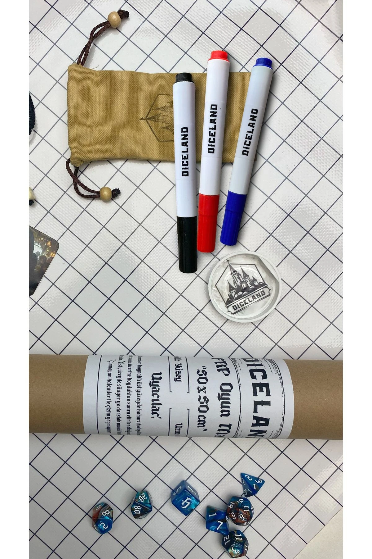 Silinebilir Grid Battle Map - Beyaz