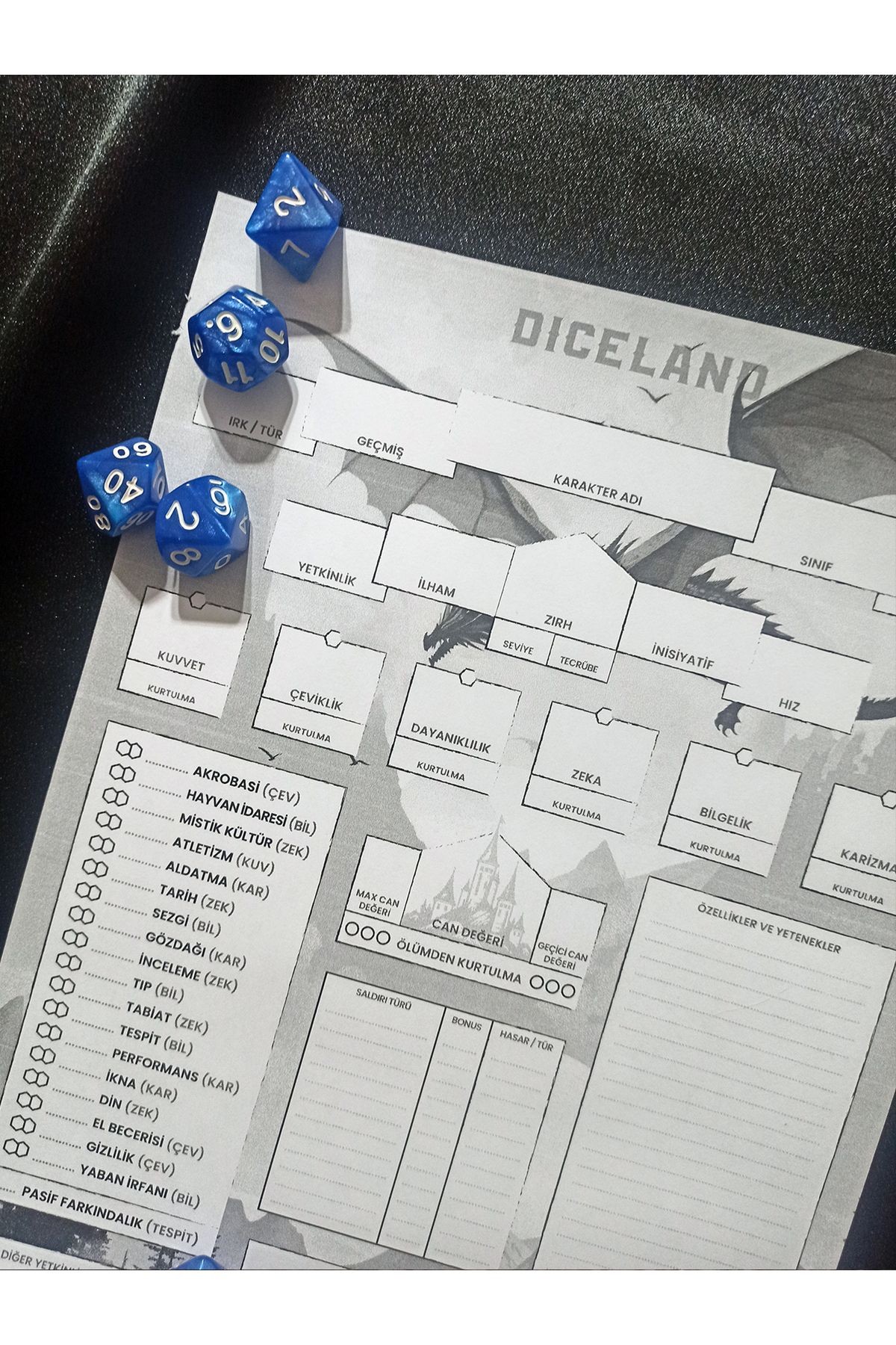 Dungeons and Dragons DND 5e Özel Tasarım Maksimal Türkçe Karakter Kağıdı Seti – 3 Sayfa