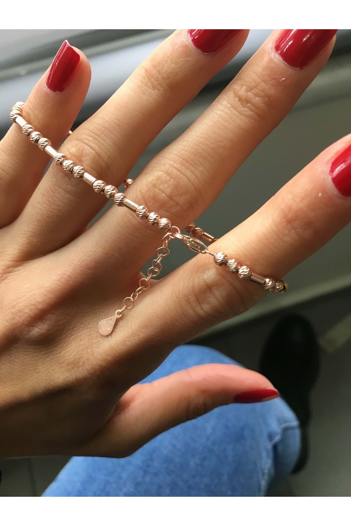 925 Ayar Gümüş Parçalı Dorika Rose İnce Bileklik