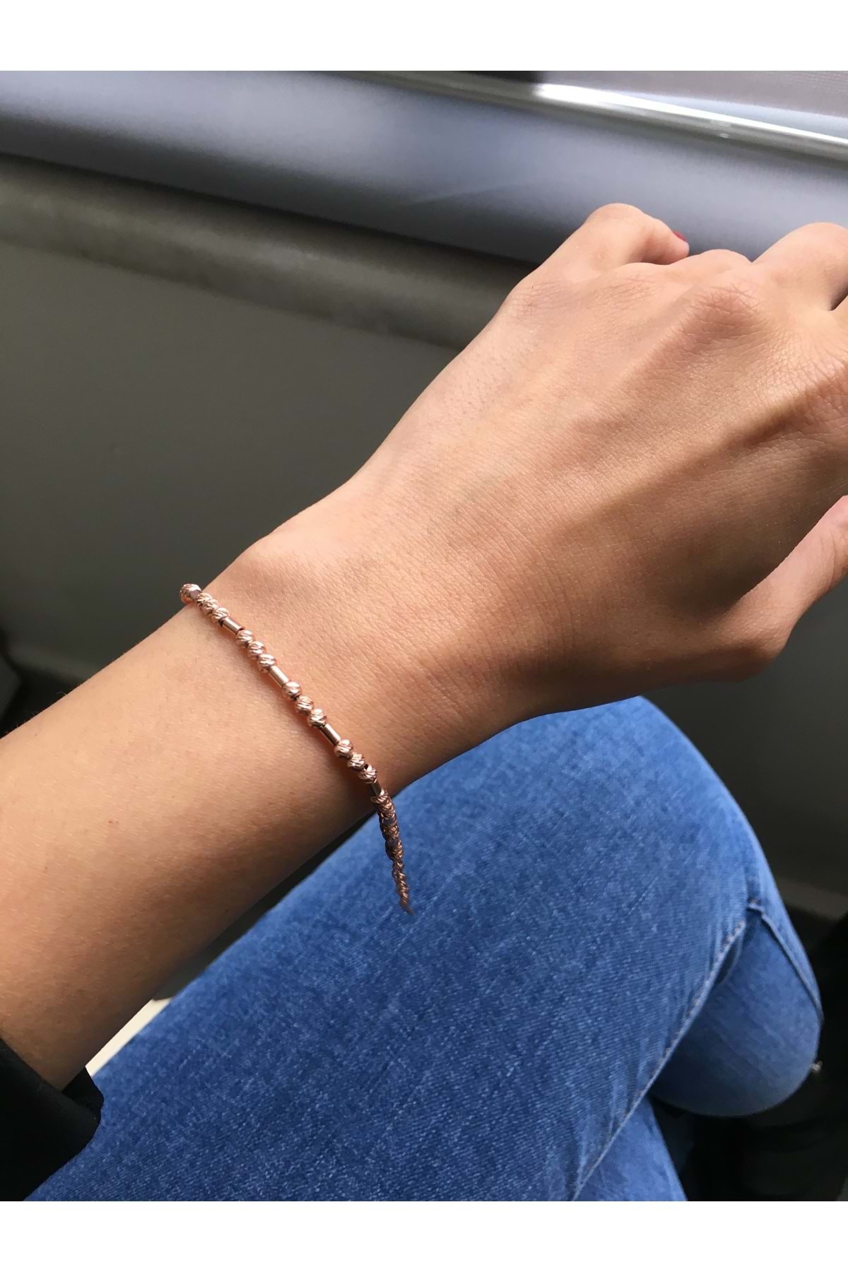 925 Ayar Gümüş Parçalı Dorika Rose İnce Bileklik