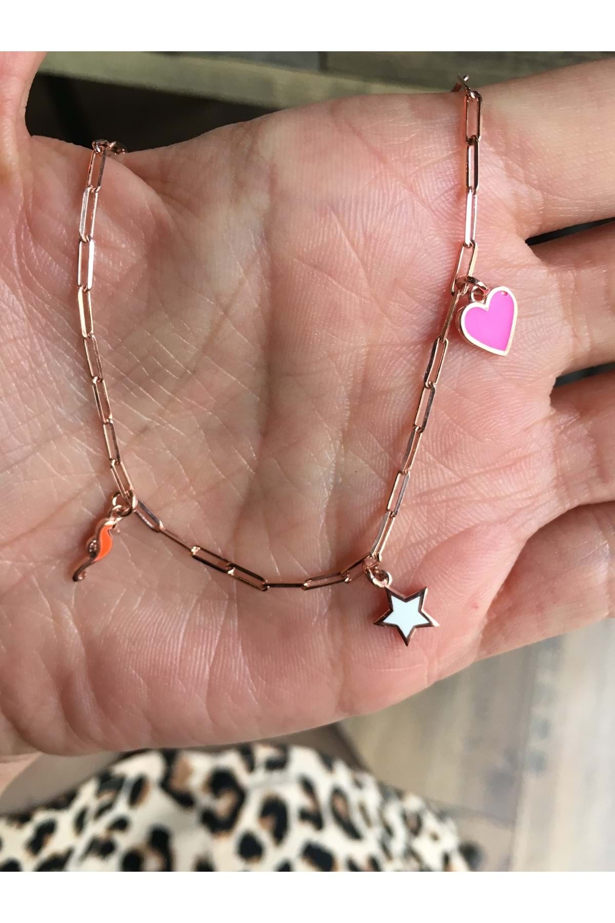 925 Ayar Gümüş Neon Flash Kalp, Anahtar, Yıldız Figürlü Rose Gümüş Bileklik