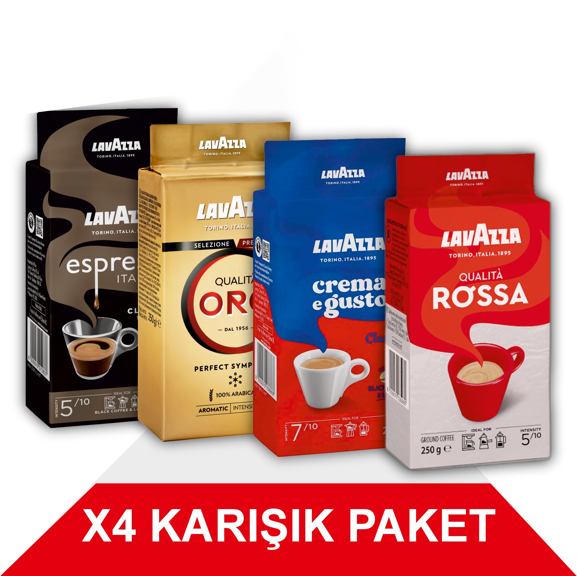 Espresso Classico Italiano + Qualità Oro + Crema e Gusto + Qualità Rossa Filtre Kahve (250gr) 4'Lü Paket
