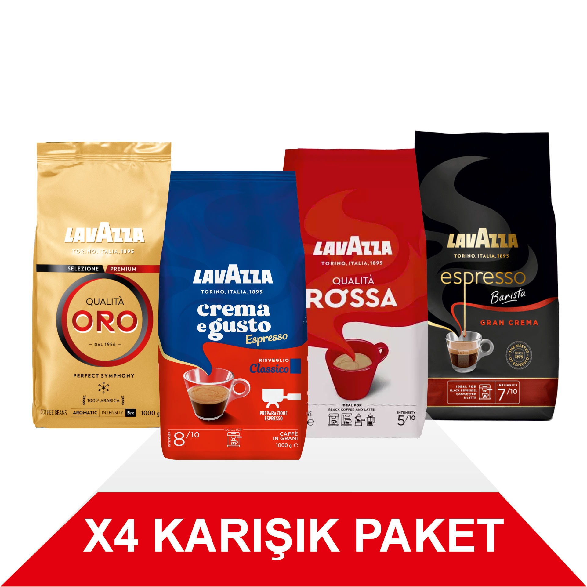 Qualità Oro + Crema e Gusto Classico + Qualità Rossa + Espresso Barista Gran Crema Çekirdek Kahve (1000gr) 4'Lü Paket