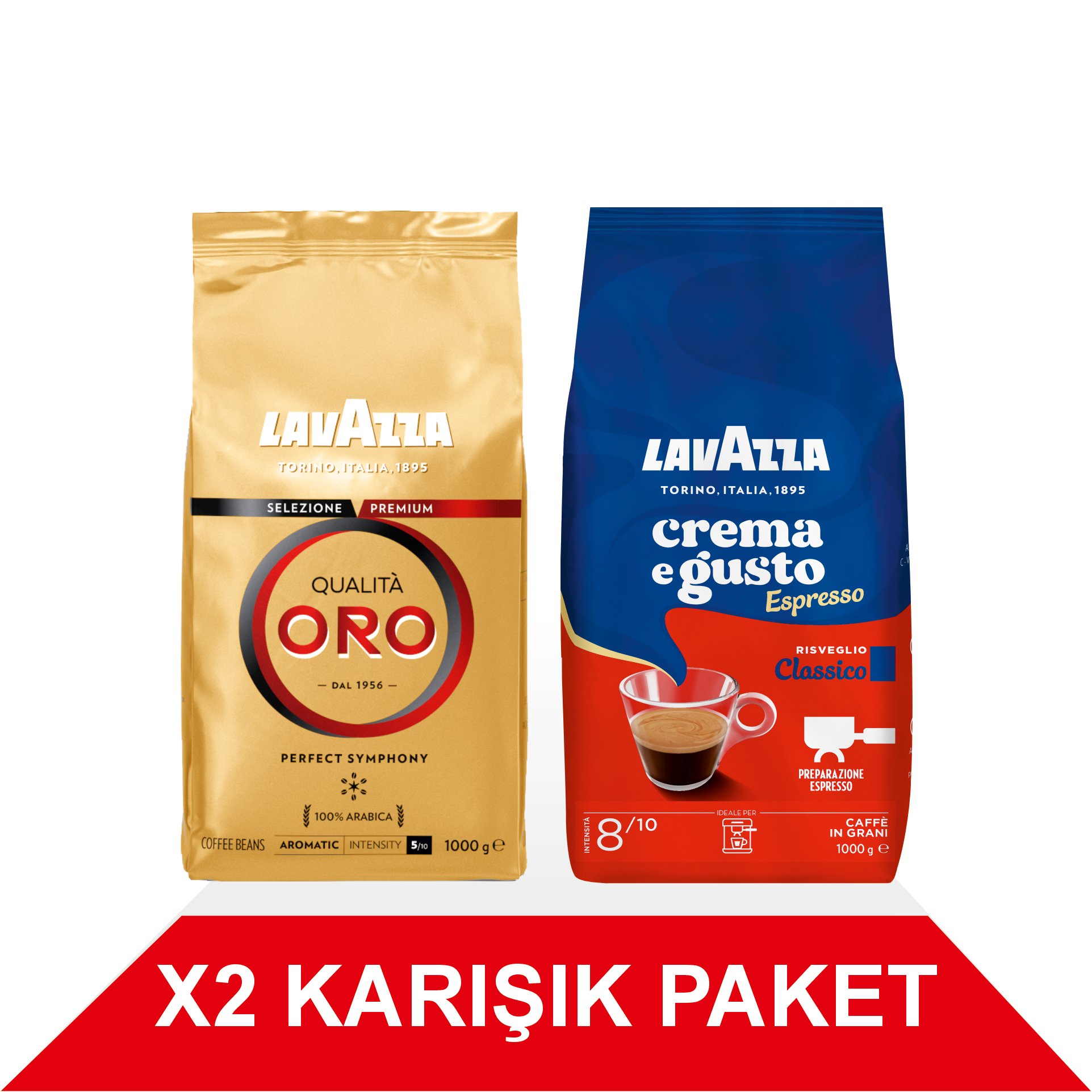Qualità Oro + Crema e Gusto Classico Çekirdek Kahve (1000gr) 2'Li Paket