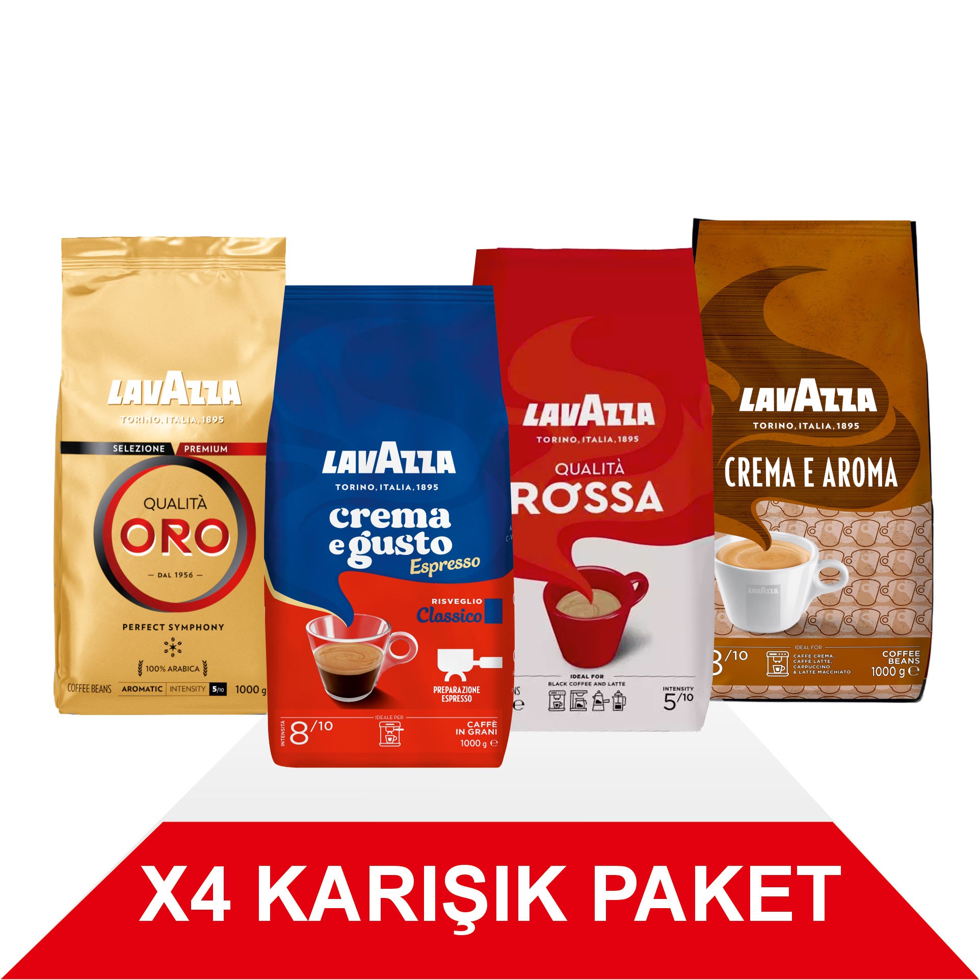 Qualità Oro + Crema e Gusto Classico + Qualità Rossa + Crema E Aramo Çekirdek Kahve (1000gr) 4'Lü Paket