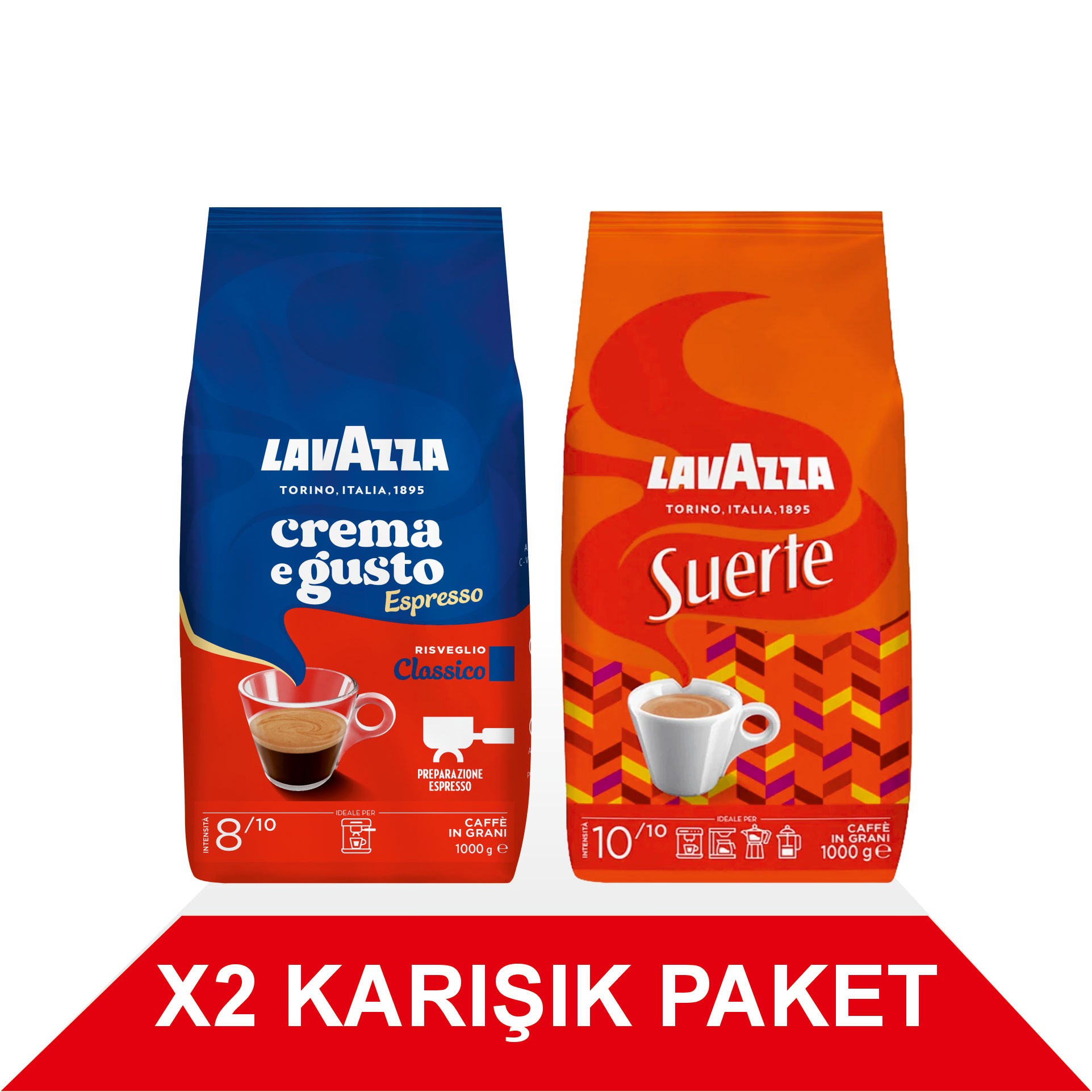 Crema e Gusto Classico + Suerte Çekirdek Kahve (1000gr) 2'Li Paket