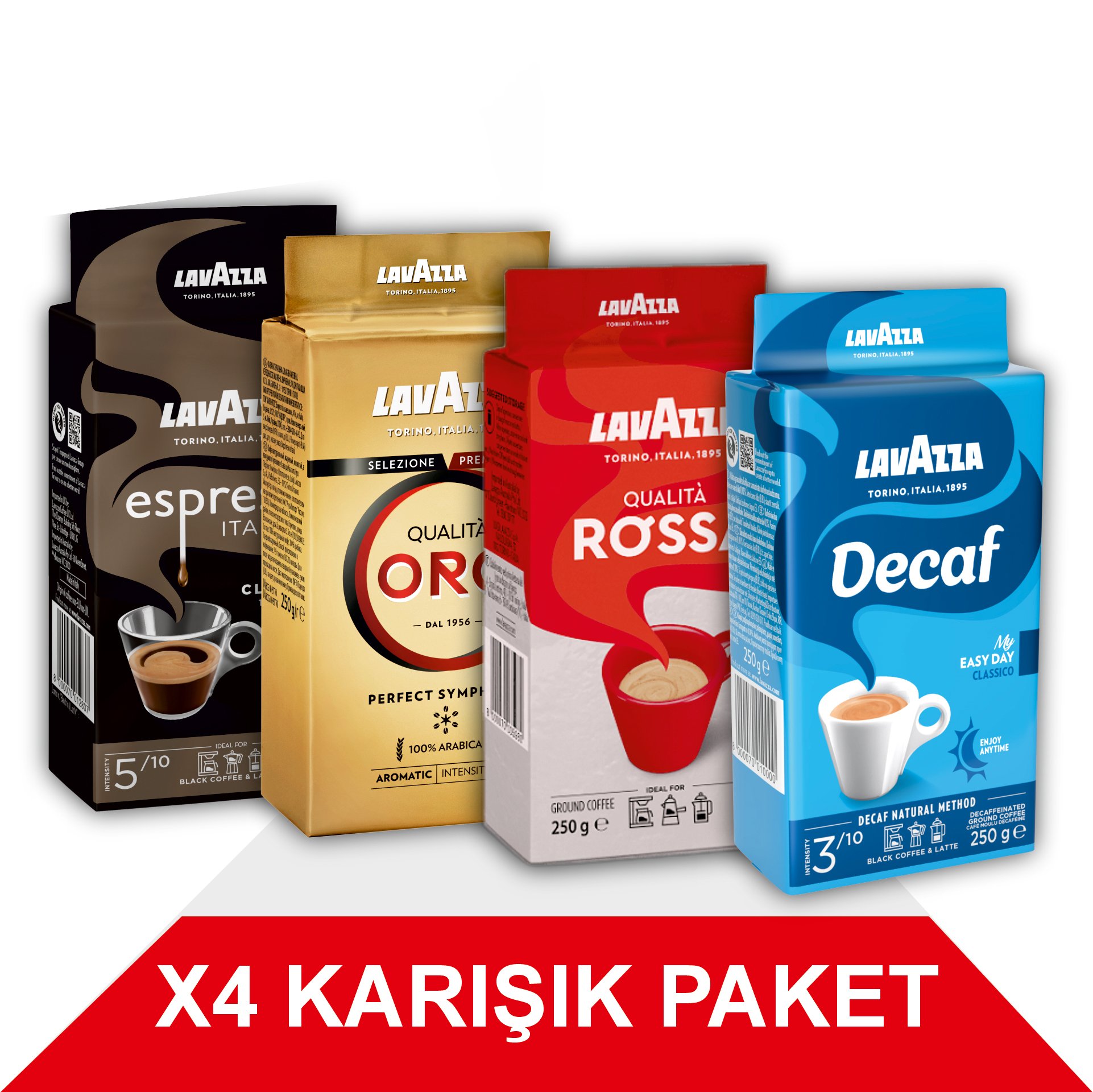 Decaf My Easy Day Classico + Qualità Oro + Qualità Rossa + Espresso Classico Italiano Filtre Kahve (250gr) 4'Lü Paket