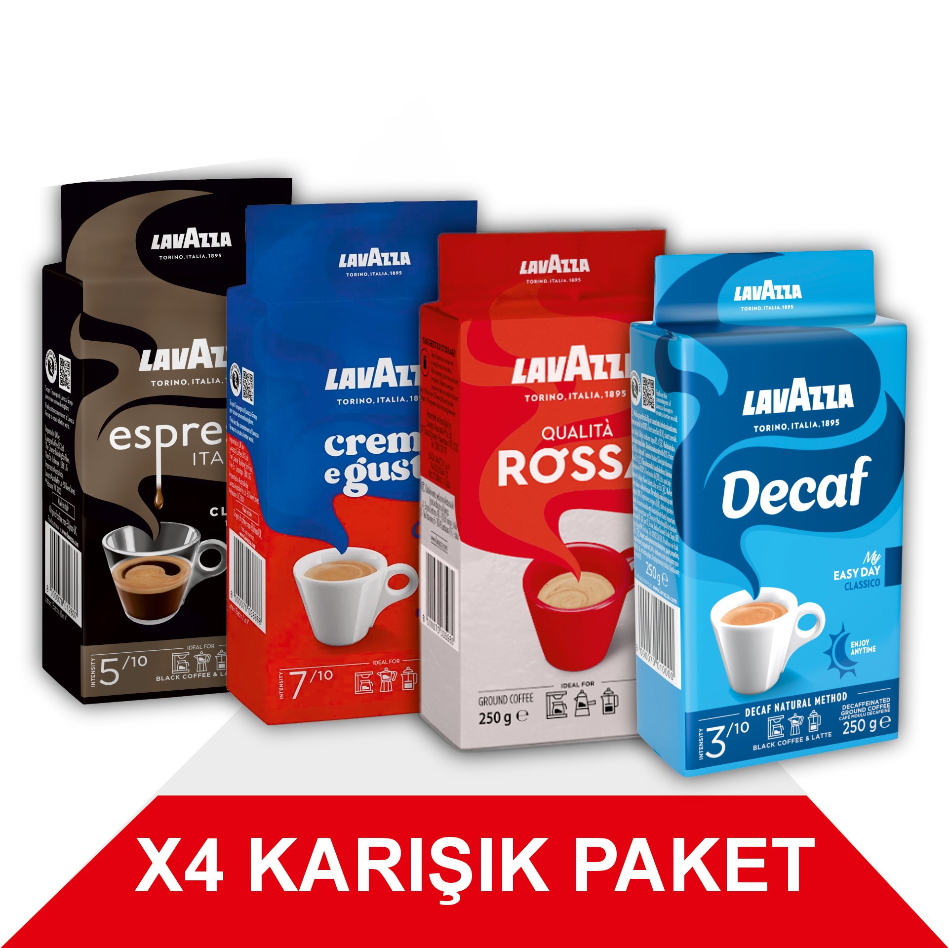 Decaf My Easy Day Classico + Crema e Gusto + Qualità Rossa + Espresso Classico Italiano Filtre Kahve (250gr) 4'Lü Paket