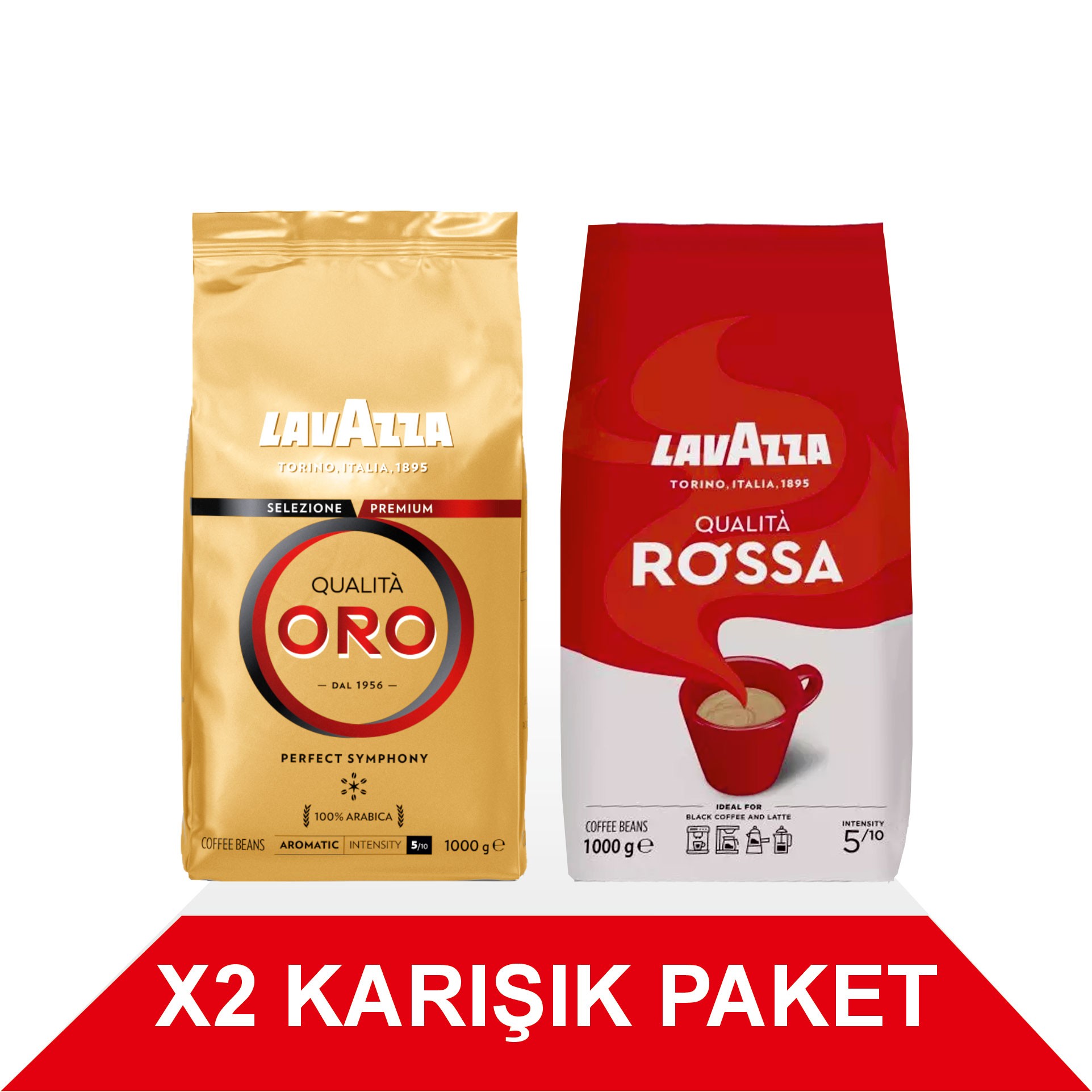 Qualità Oro + Qualità Rossa Çekirdek Kahve (1000gr) 2'Li Paket