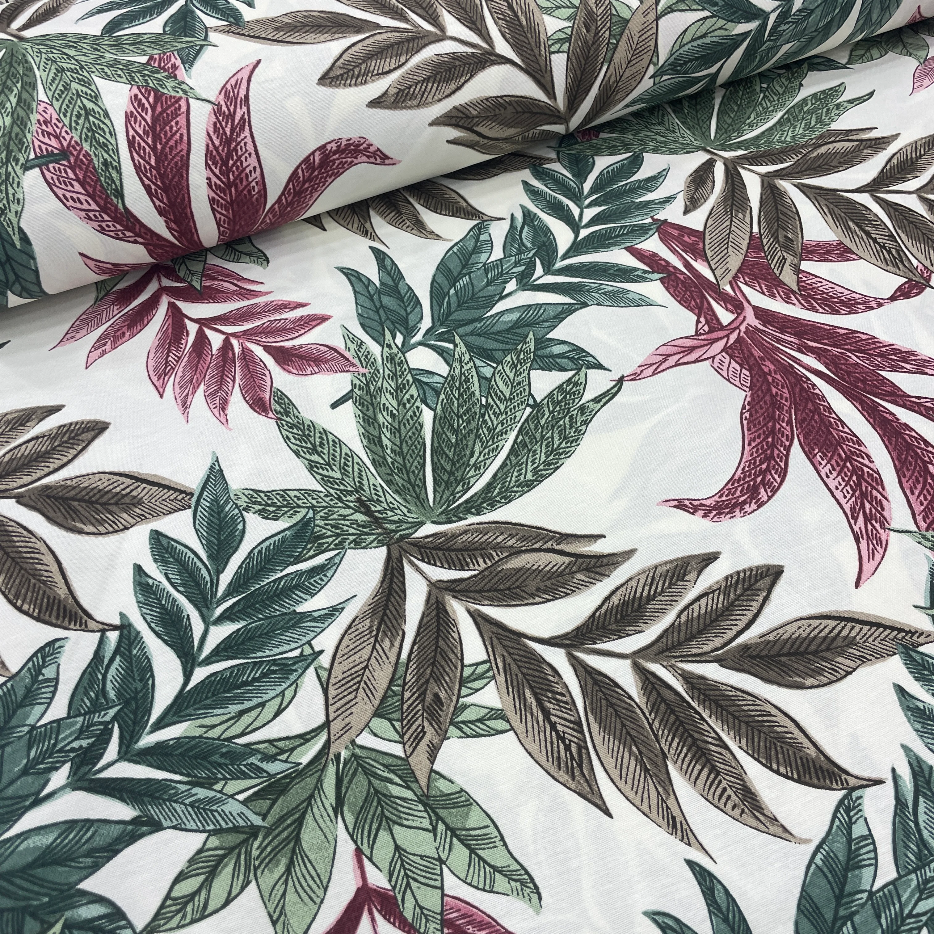 Petrol Yapraklar Duck Keten Kumaş – Döşemelik, Perdelik ve Masa Örtülük Kumaş