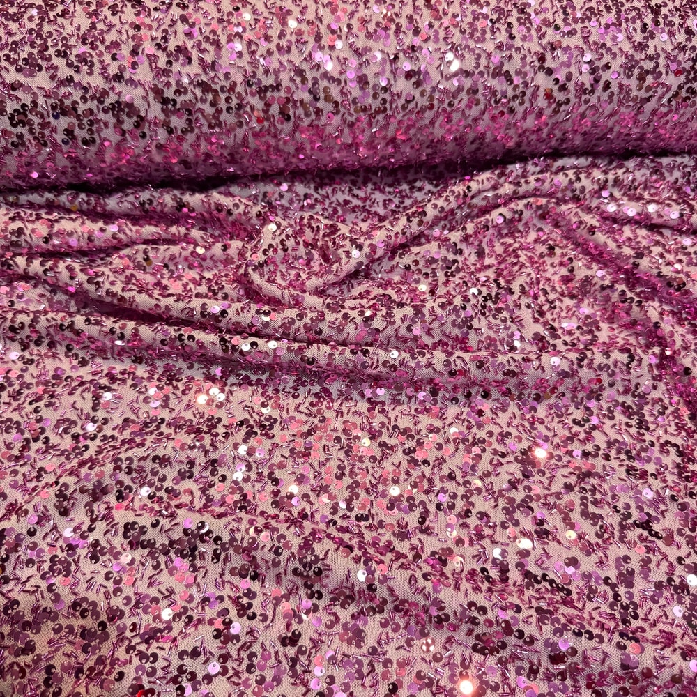 Likralı Dökümlü Payet Kumaş – Abiye ve Elbiselik - Pudra Pembe