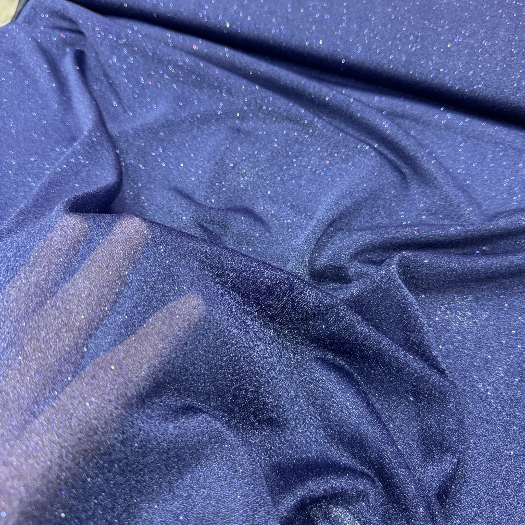 Simli Şifon Kumaş – Abiye, Elbise, Şal ve Başörtüsü İçin Işıltılı Kumaş - İndigo Mavi