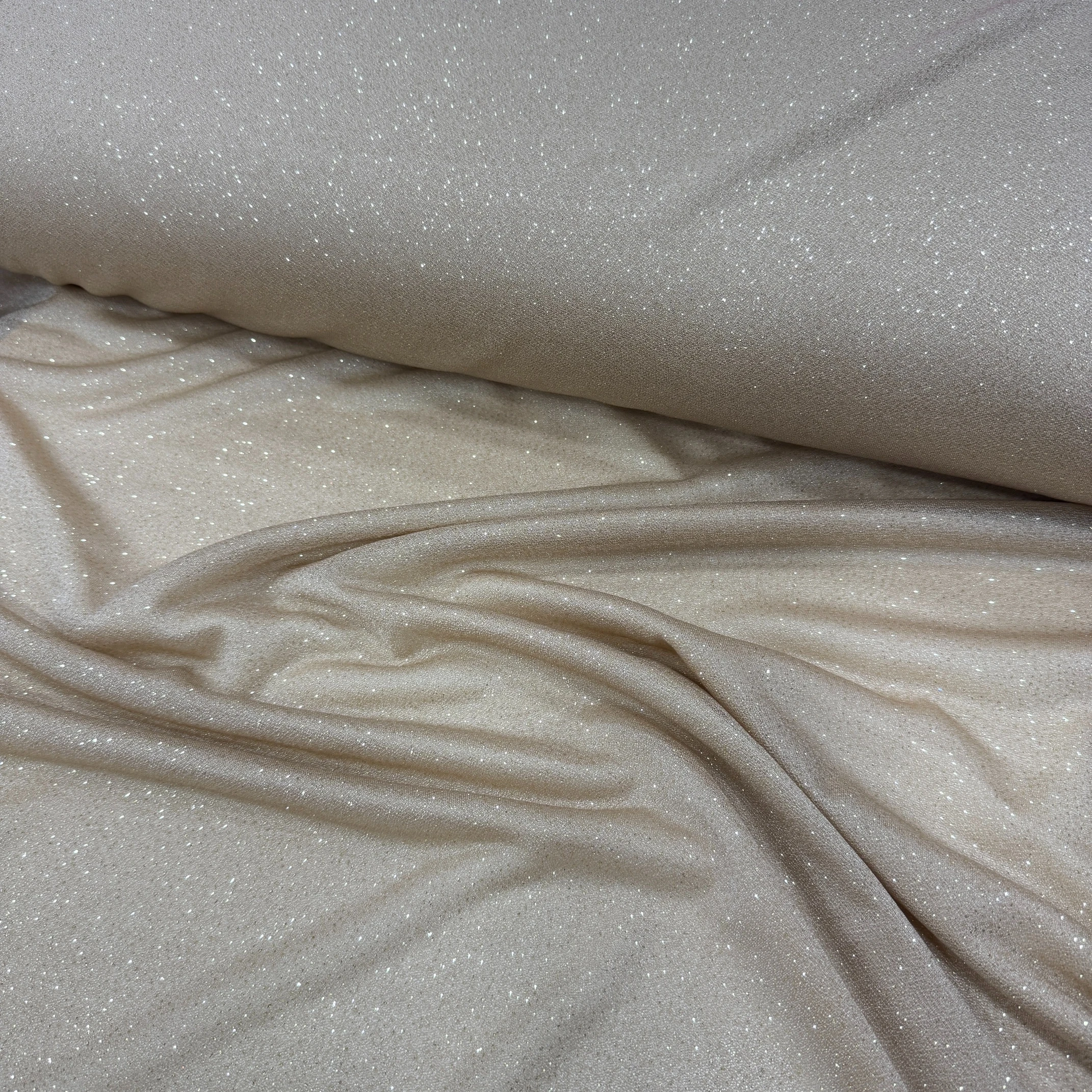 Simli Şifon Kumaş – Abiye, Elbise, Şal ve Başörtüsü İçin Işıltılı Kumaş - Açık Bej