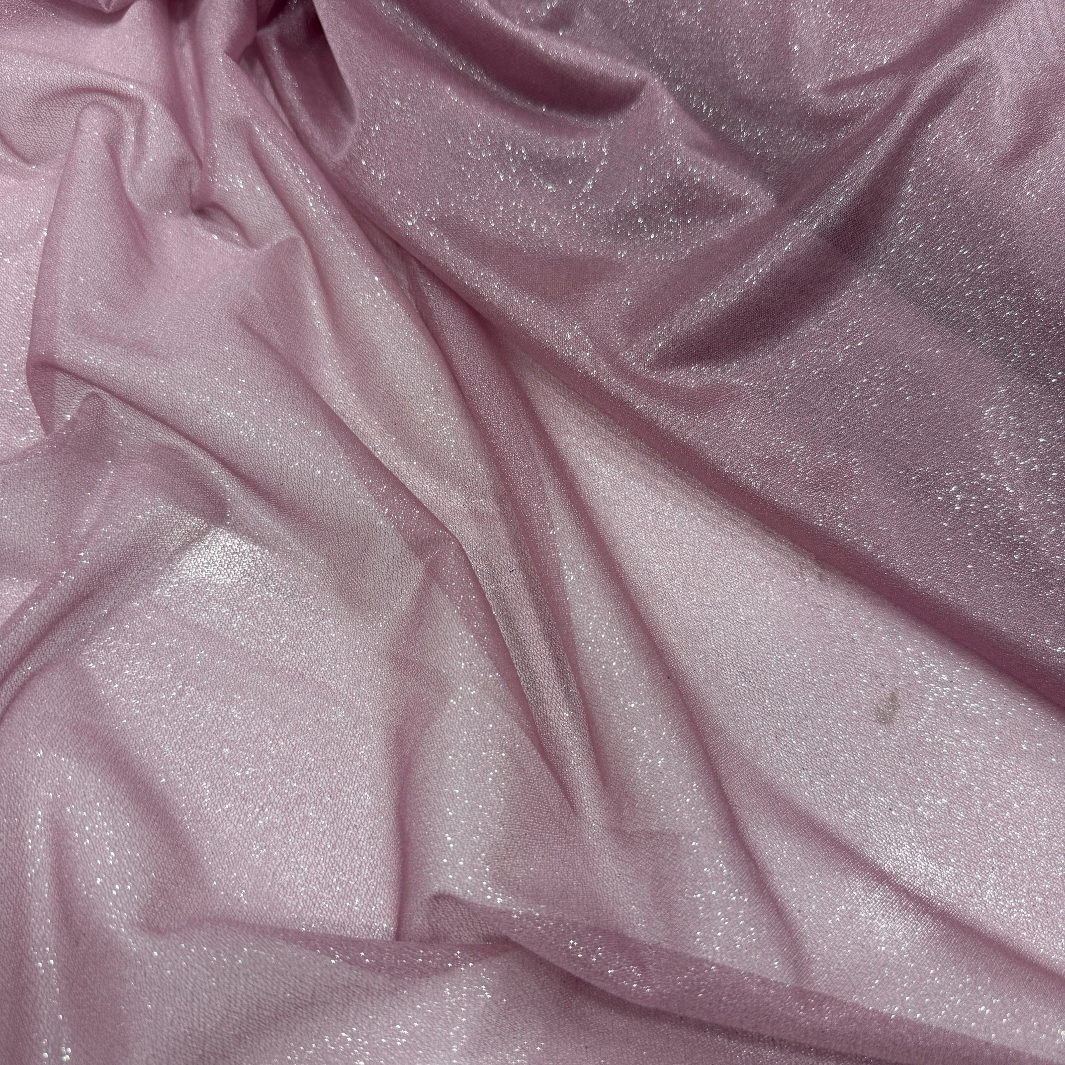 Simli Şifon Kumaş – Abiye, Elbise, Şal ve Başörtüsü İçin Işıltılı Kumaş - Pudra Pembe