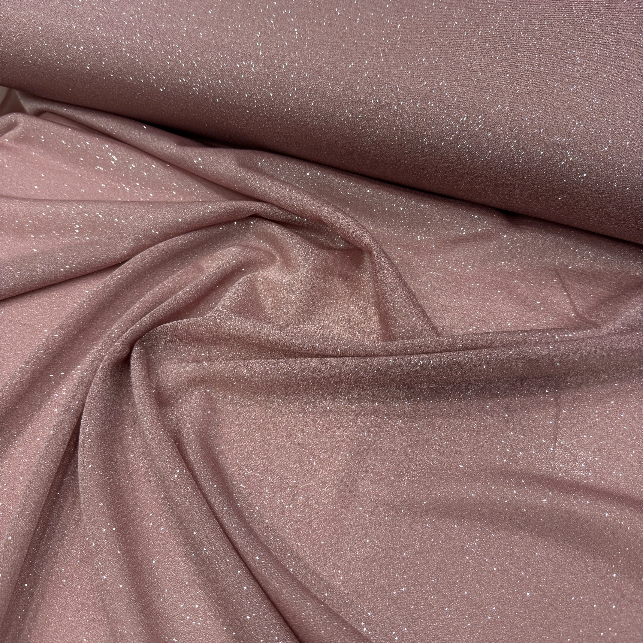 Simli Şifon Kumaş – Abiye, Elbise, Şal ve Başörtüsü İçin Işıltılı Kumaş - Gül Kurusu