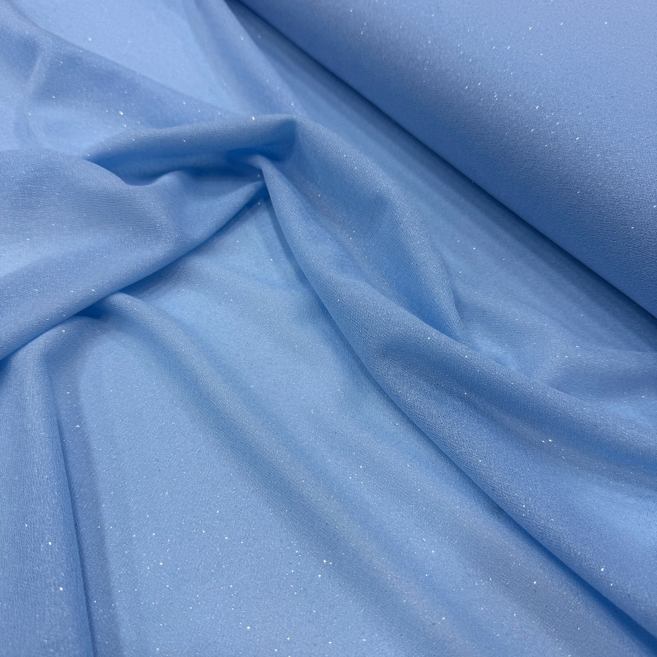 Simli Şifon Kumaş – Abiye, Elbise, Şal ve Başörtüsü İçin Işıltılı Kumaş - Mavi