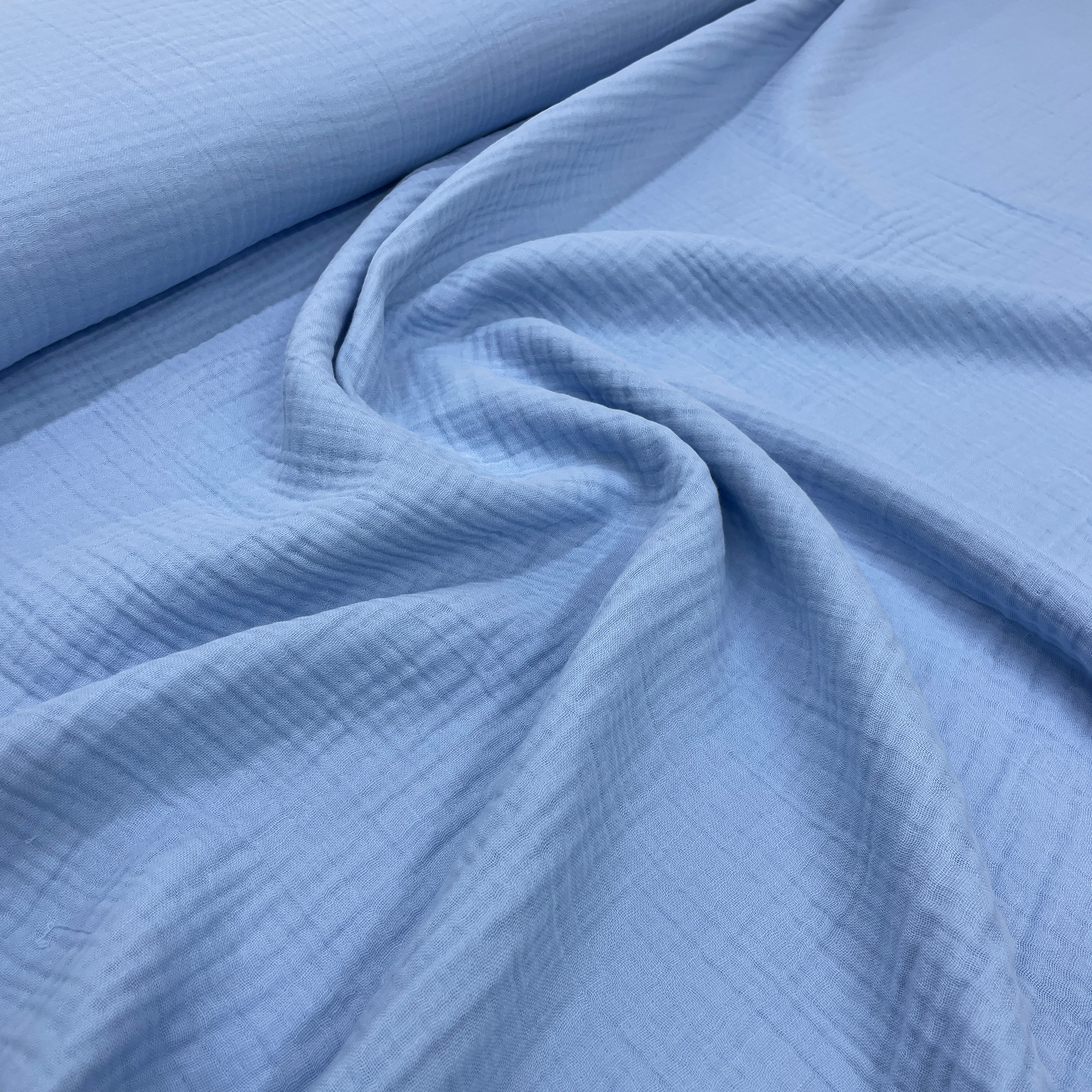 4 Katlı Düz Renk Multi Müslin Kumaş  - Mavi