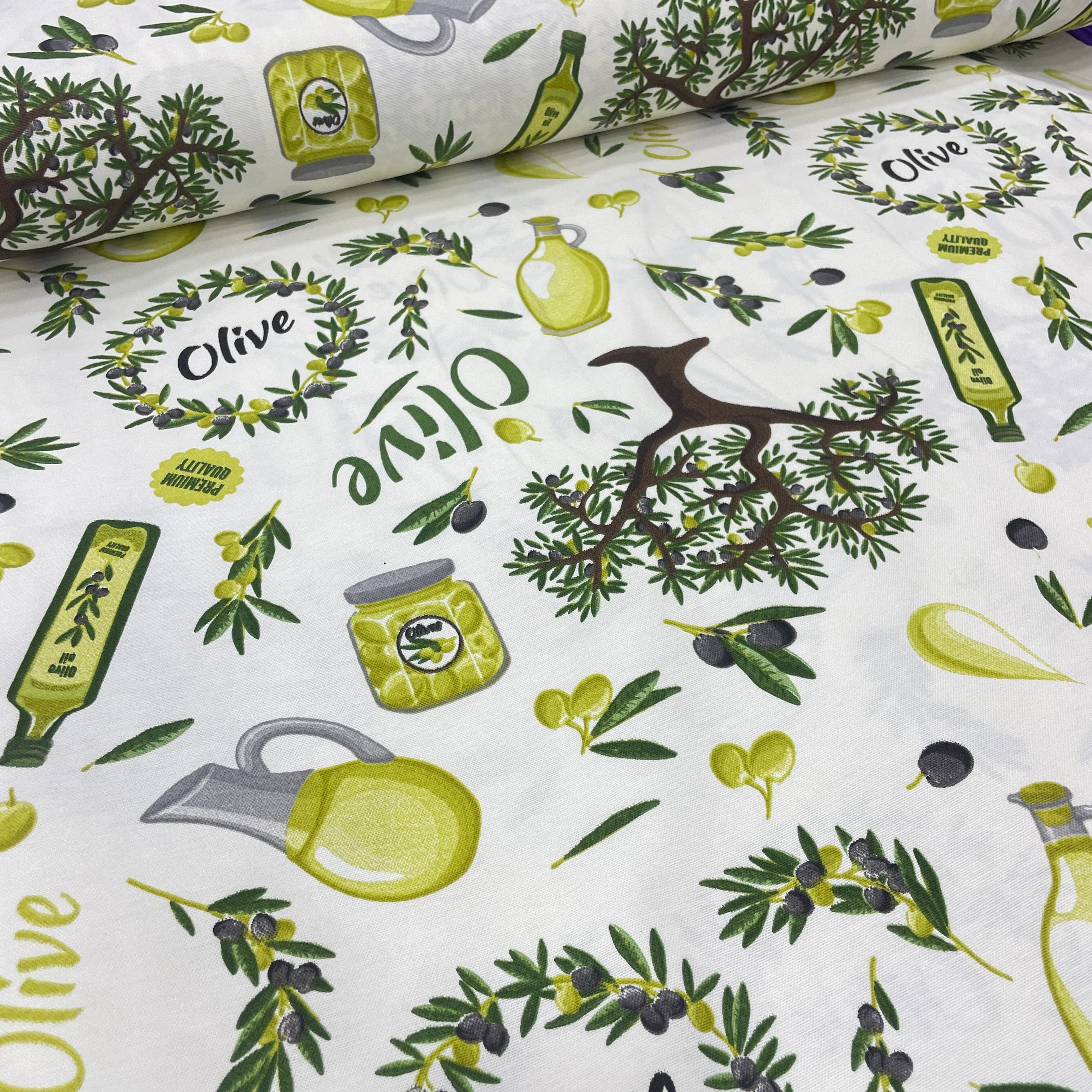 Olive Desenli Duck Keten Kumaş – Döşemelik, Perdelik ve Masa Örtülük Kumaş