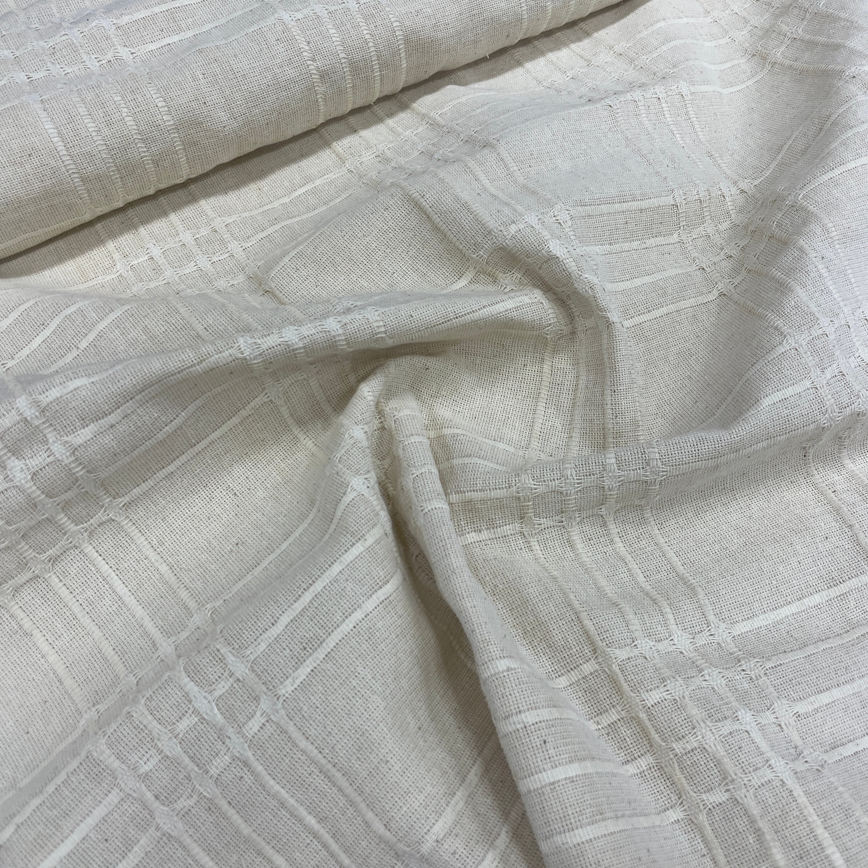 Ekose Buldan Bezi %100 Pamuklu Koltuk Örtüsü Kumaşı - Krem