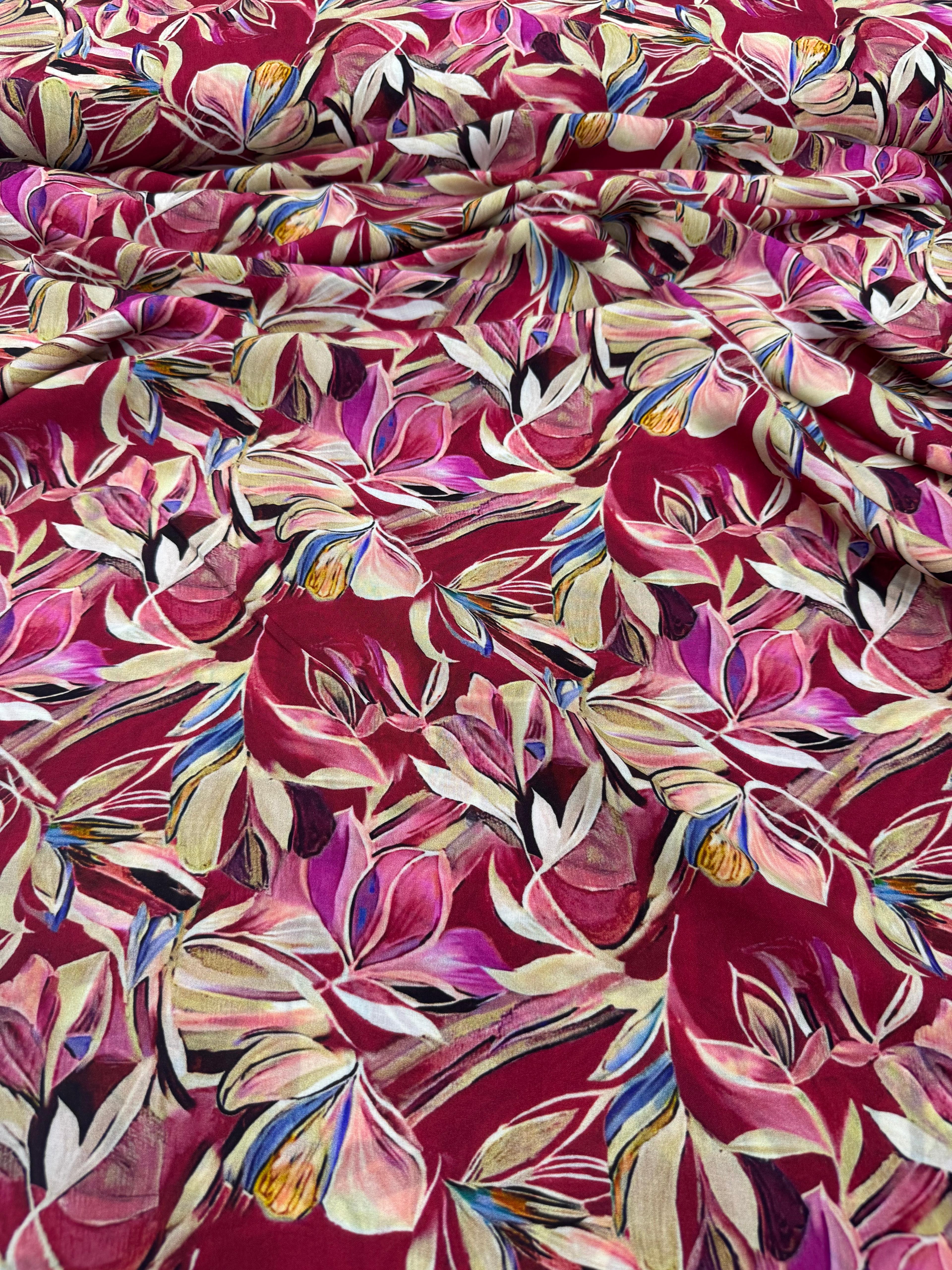 BORDO ZEMİNE YAPRAK DESEN BAMBU