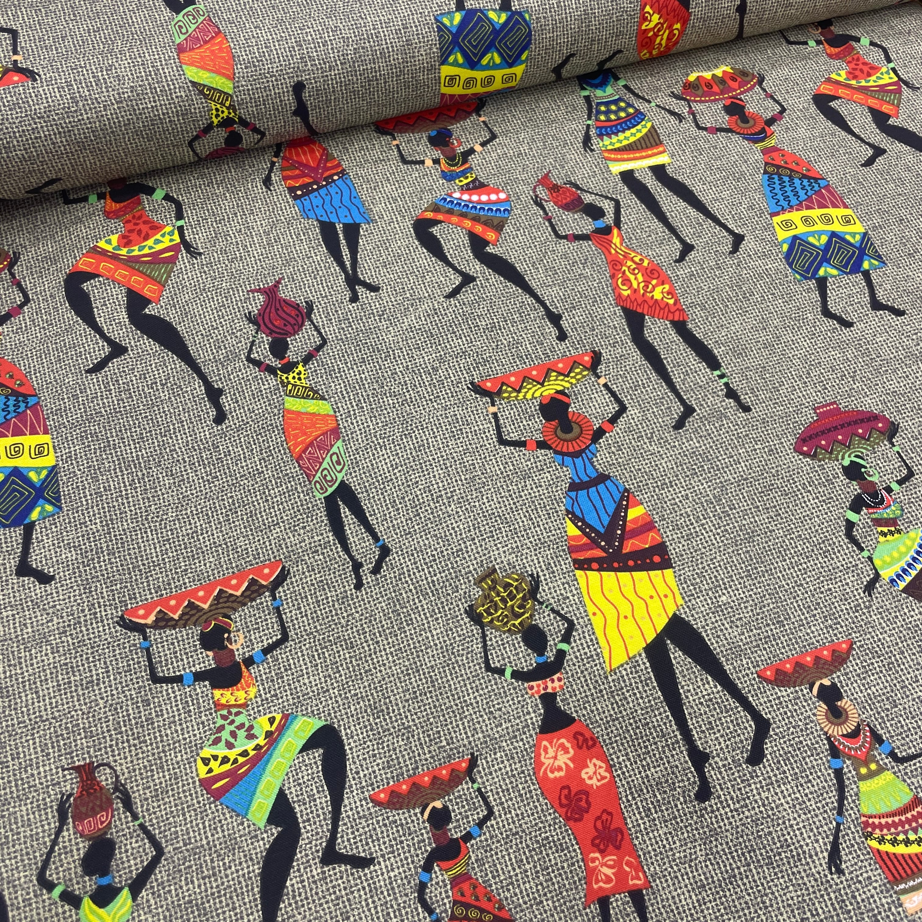 Jüt Zemin Afrikan Kızlar Duck Keten Kumaş – Döşemelik, Perdelik ve Masa Örtülük Kumaş - Vizon