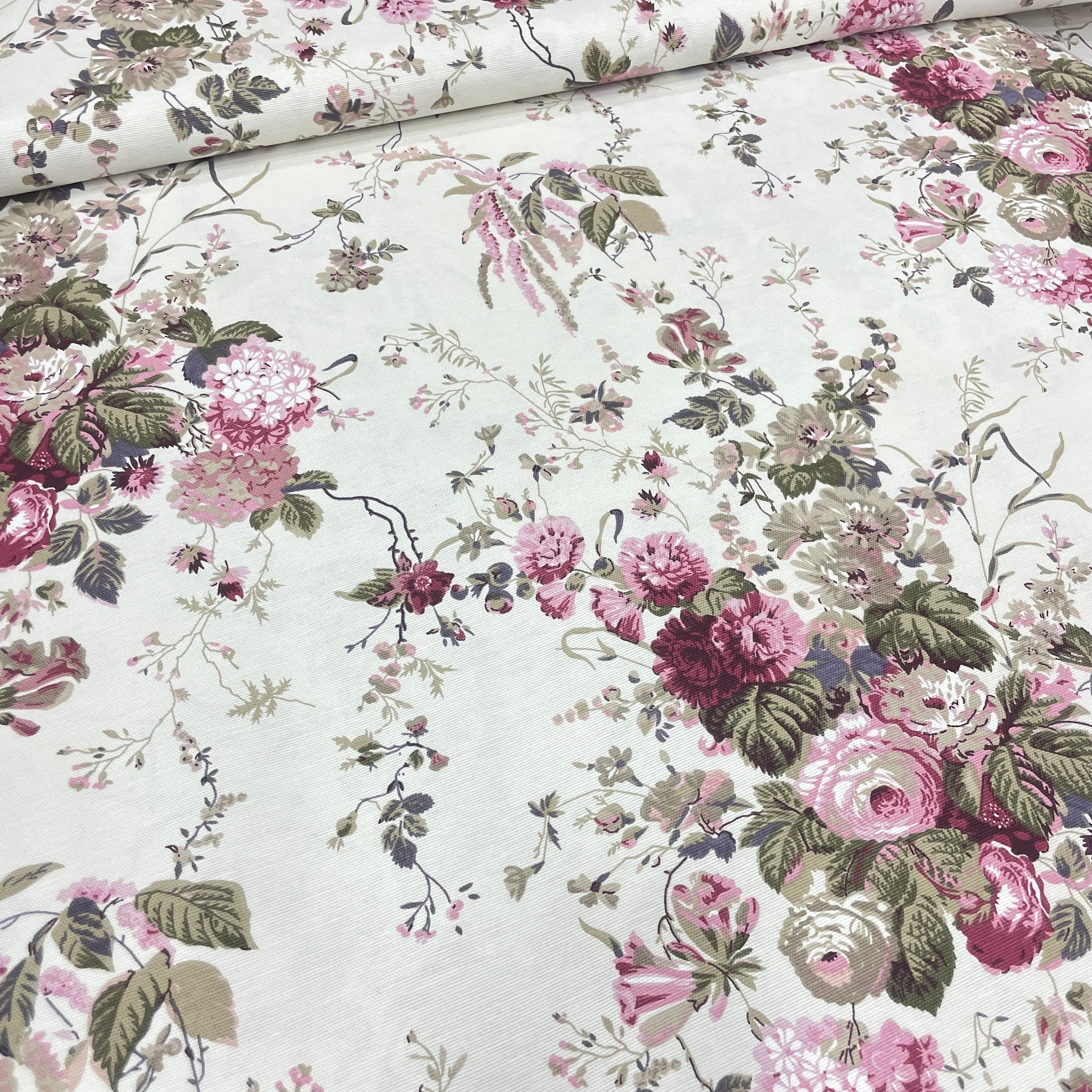 Sarmaşık Çiçek Buketi Duck Keten Kumaş – Döşemelik, Perdelik ve Masa Örtülük Kumaş - Gül Kurusu