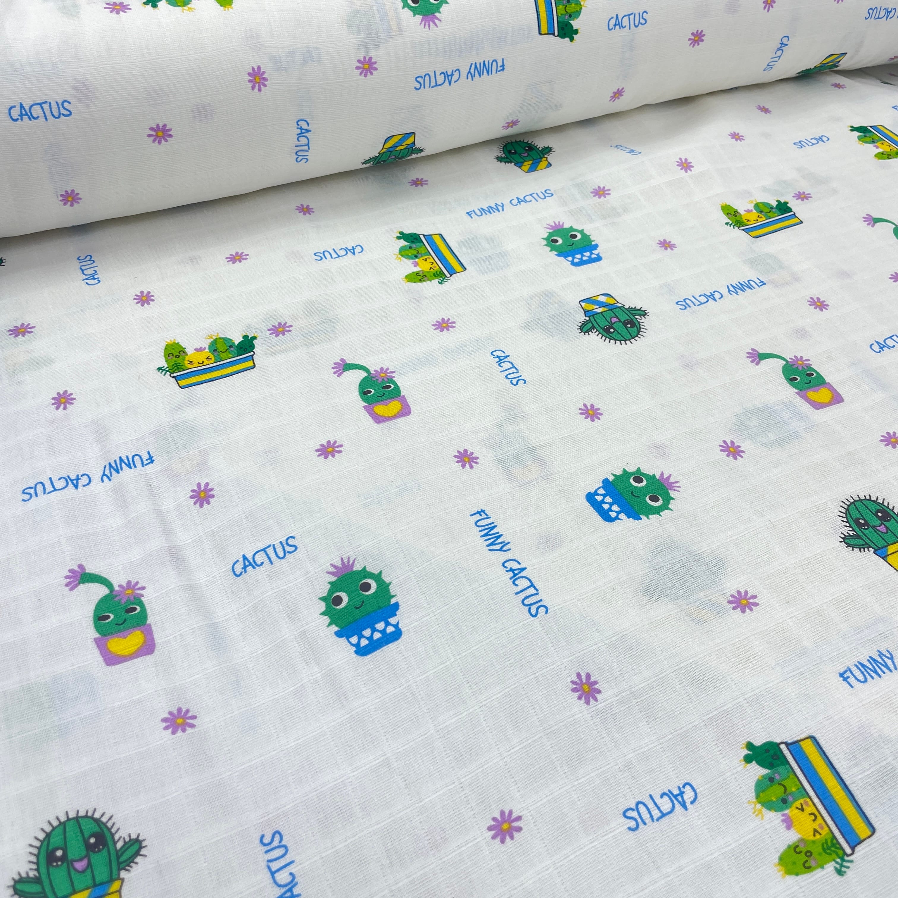 Funny Cactus %100 Pamuklu Müslin Bezi Kumaş - Lila