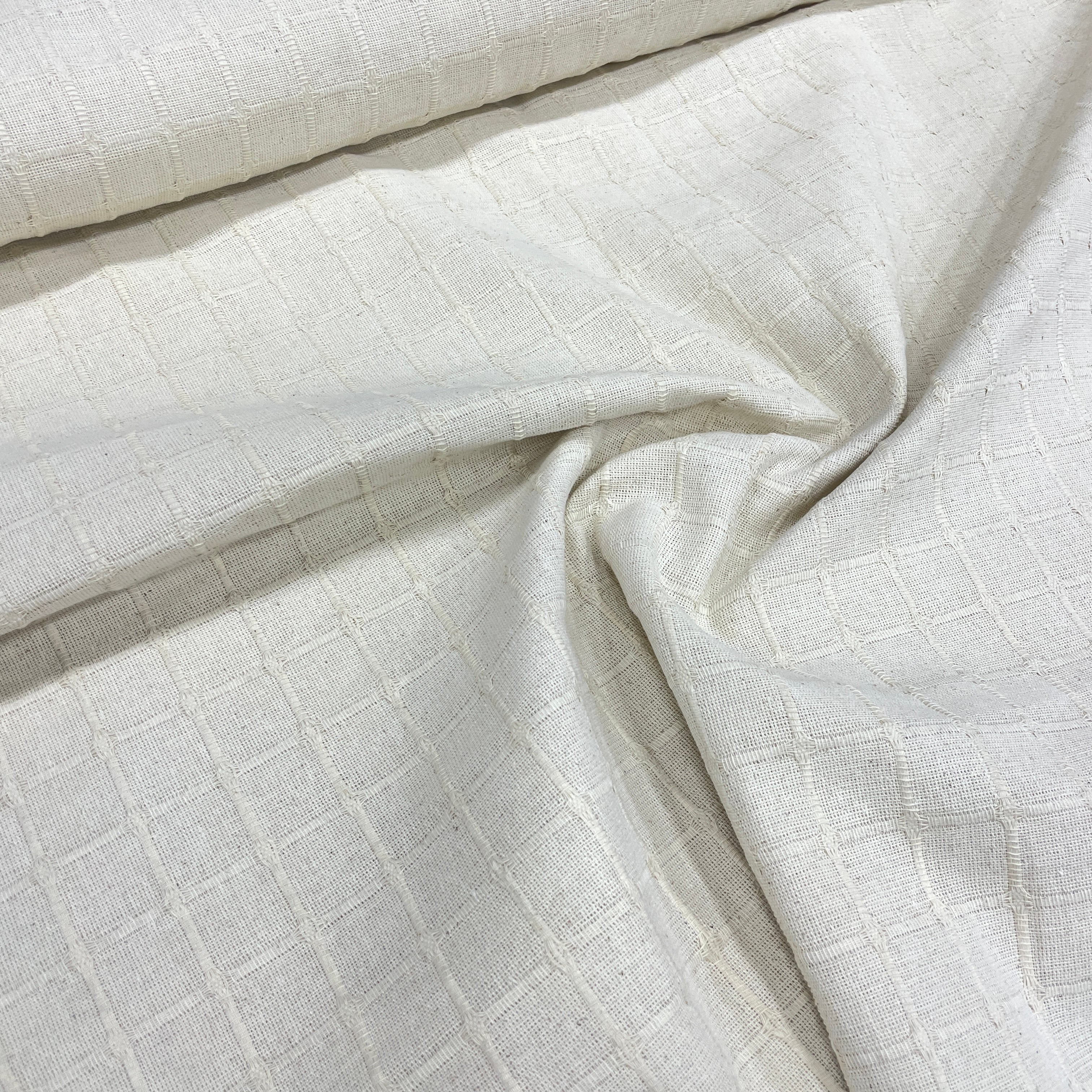 Kareli Buldan Bezi %100 Pamuklu Koltuk Örtüsü Kumaşı - Krem