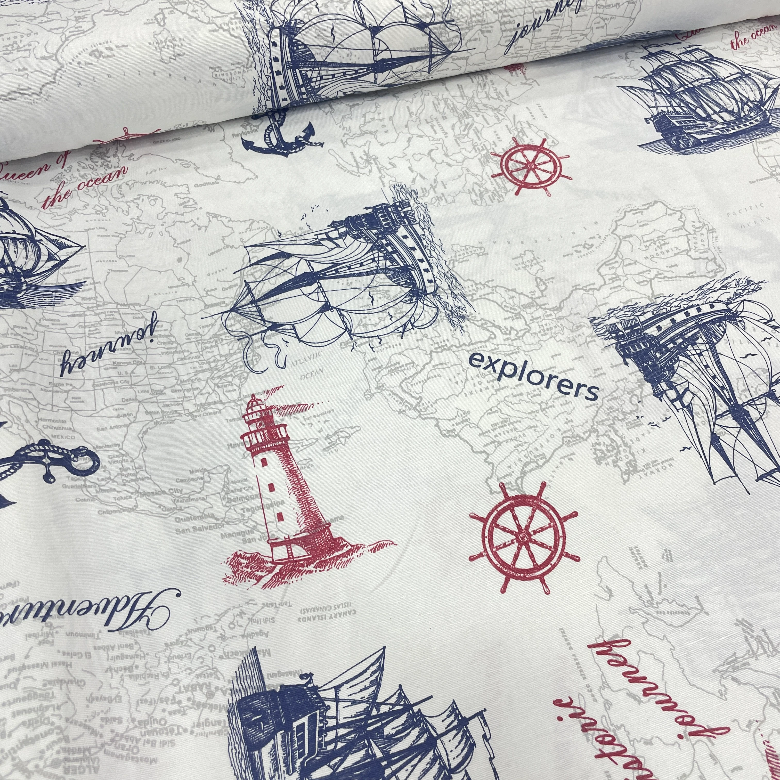 Harita Desenli Duck Keten Kumaş – Döşemelik, Perdelik ve Masa Örtülük Kumaş