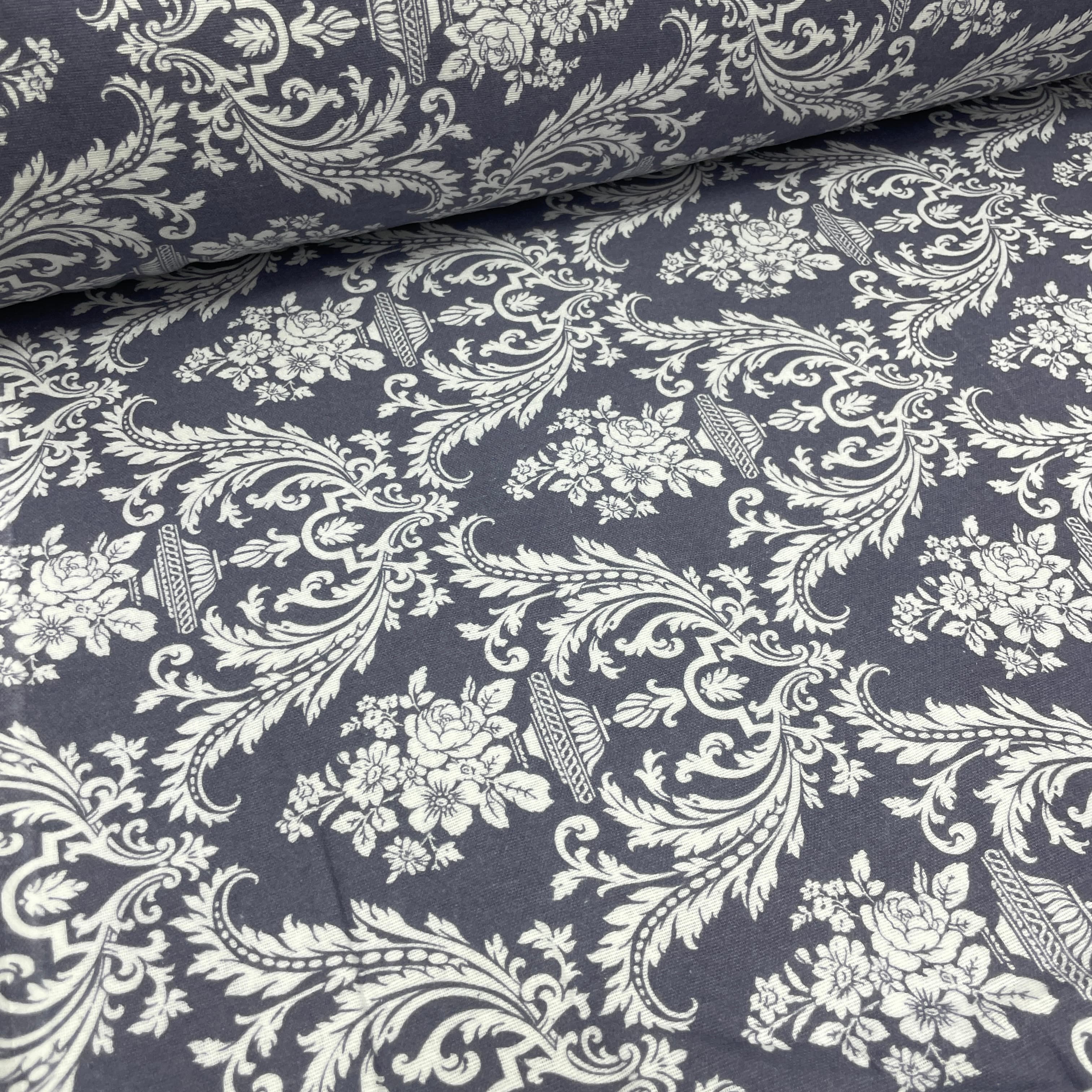 Damask Desenli Nevresimlik ve Çarşaflık Pazen Kumaş - Antrasit