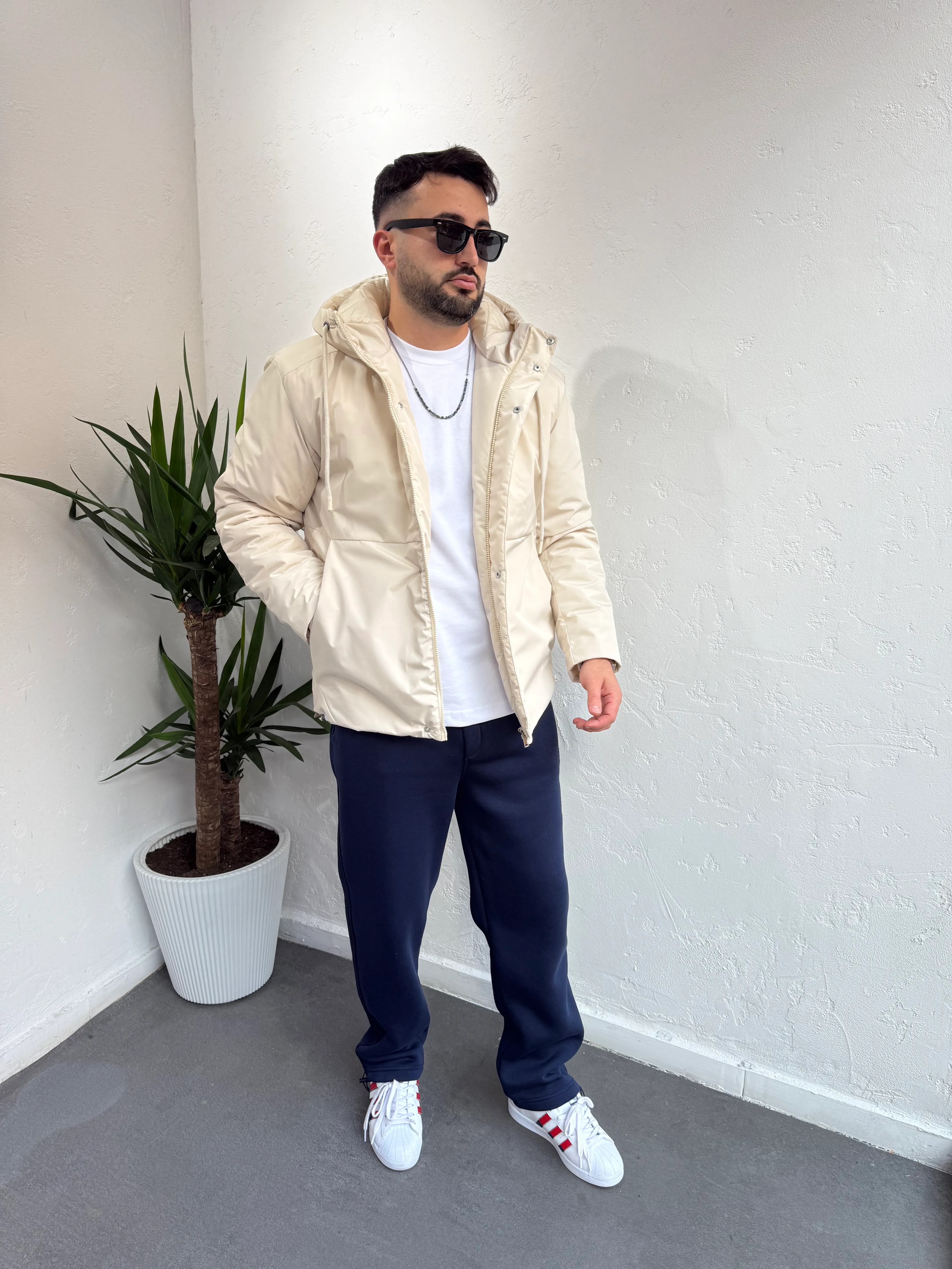 ZR Model Premium Kapüşonlu Mont Krem