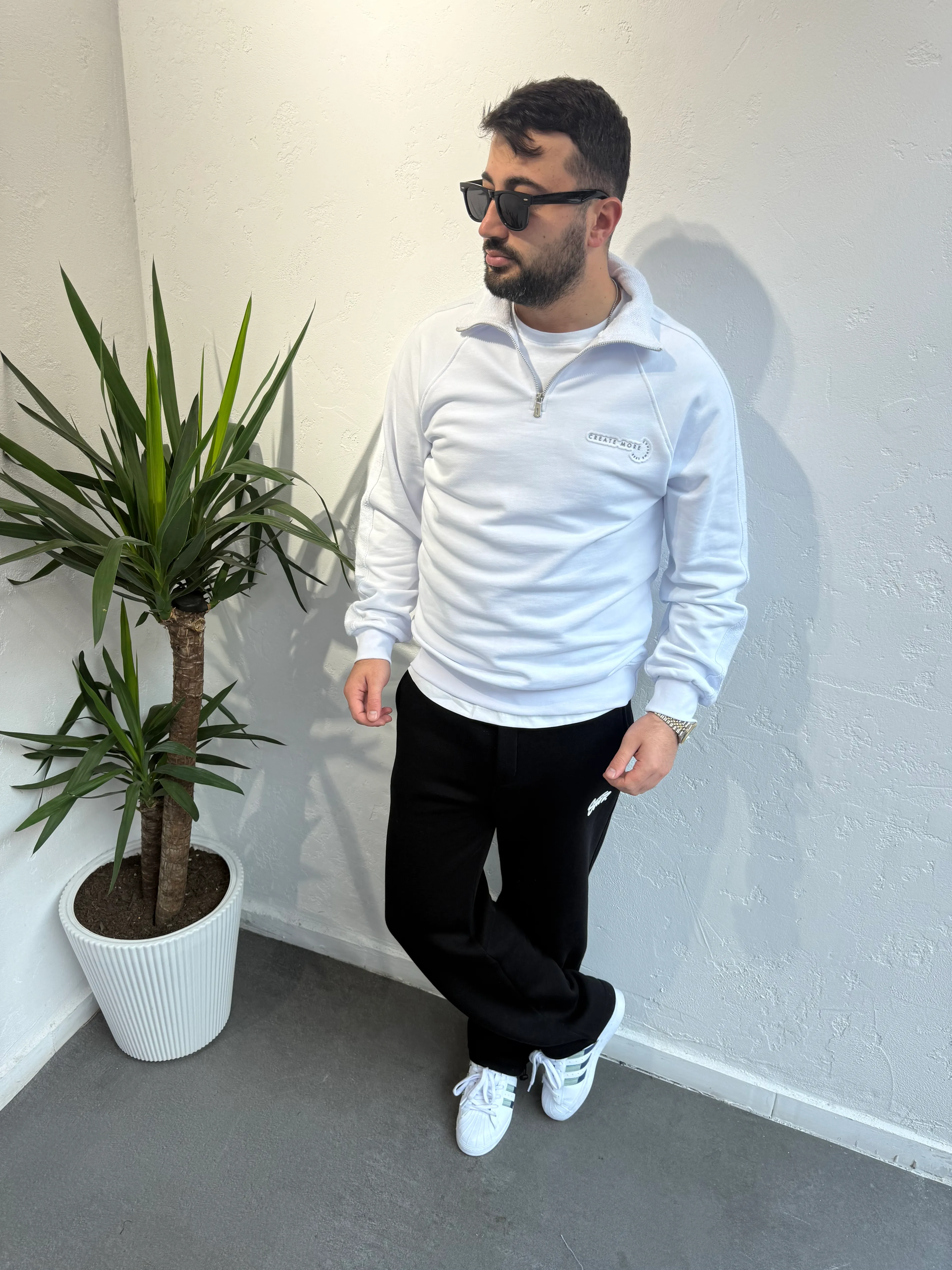 Deep Create Çizgili Sweat Beyaz