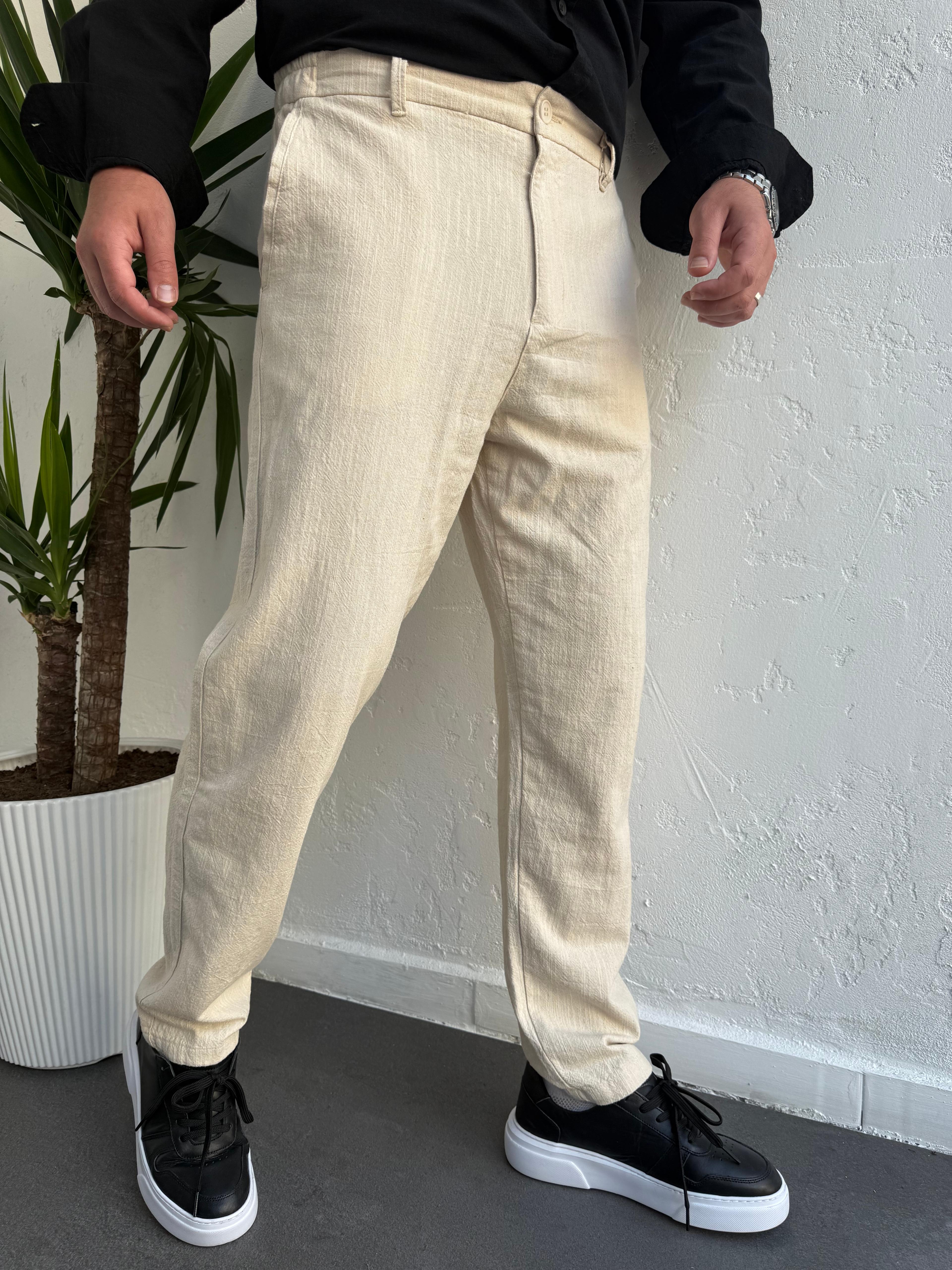 2512 Keten Pantolon Bej