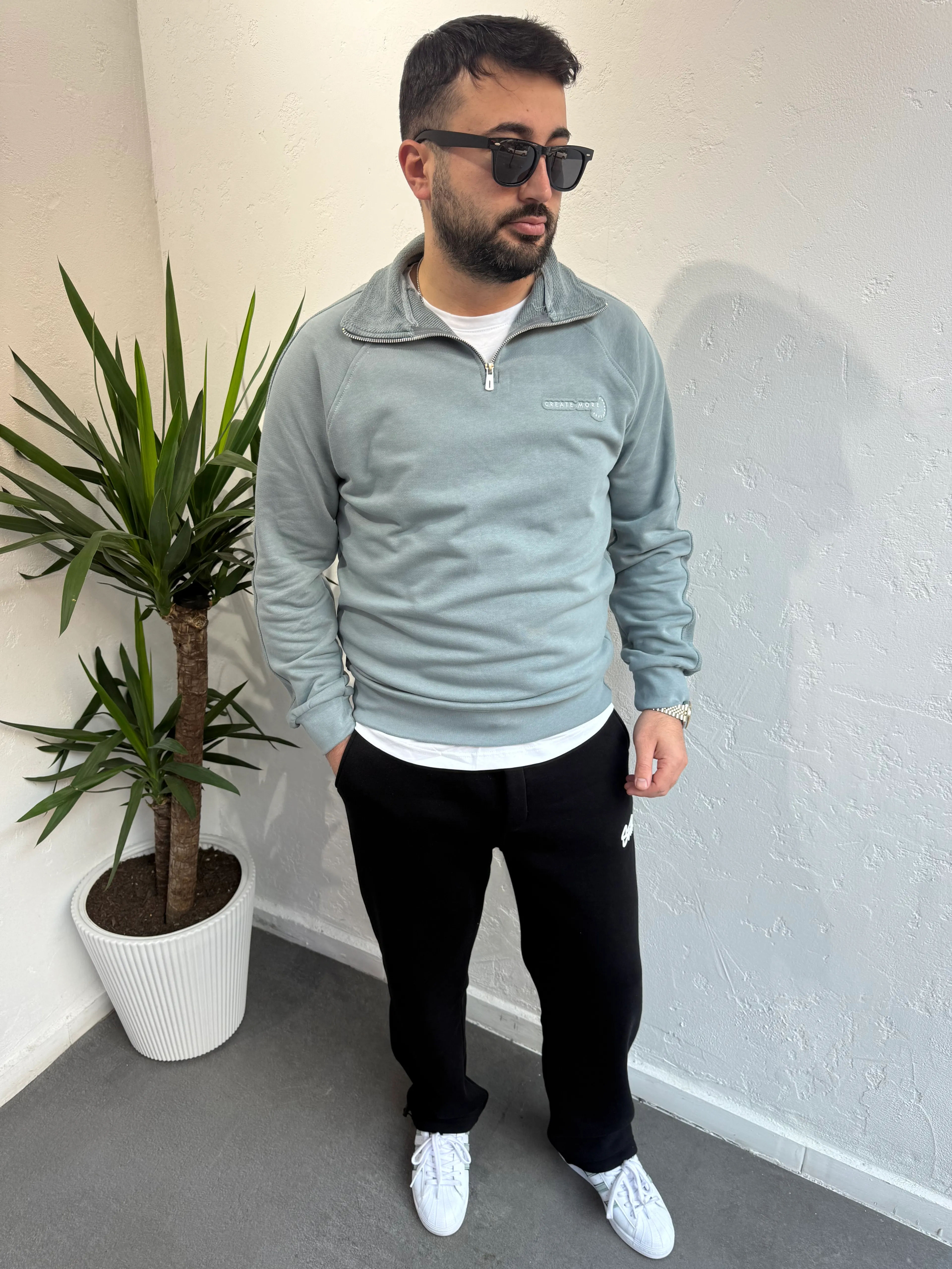 Deep Create Çizgili Sweat Zümrüt Yeşili 