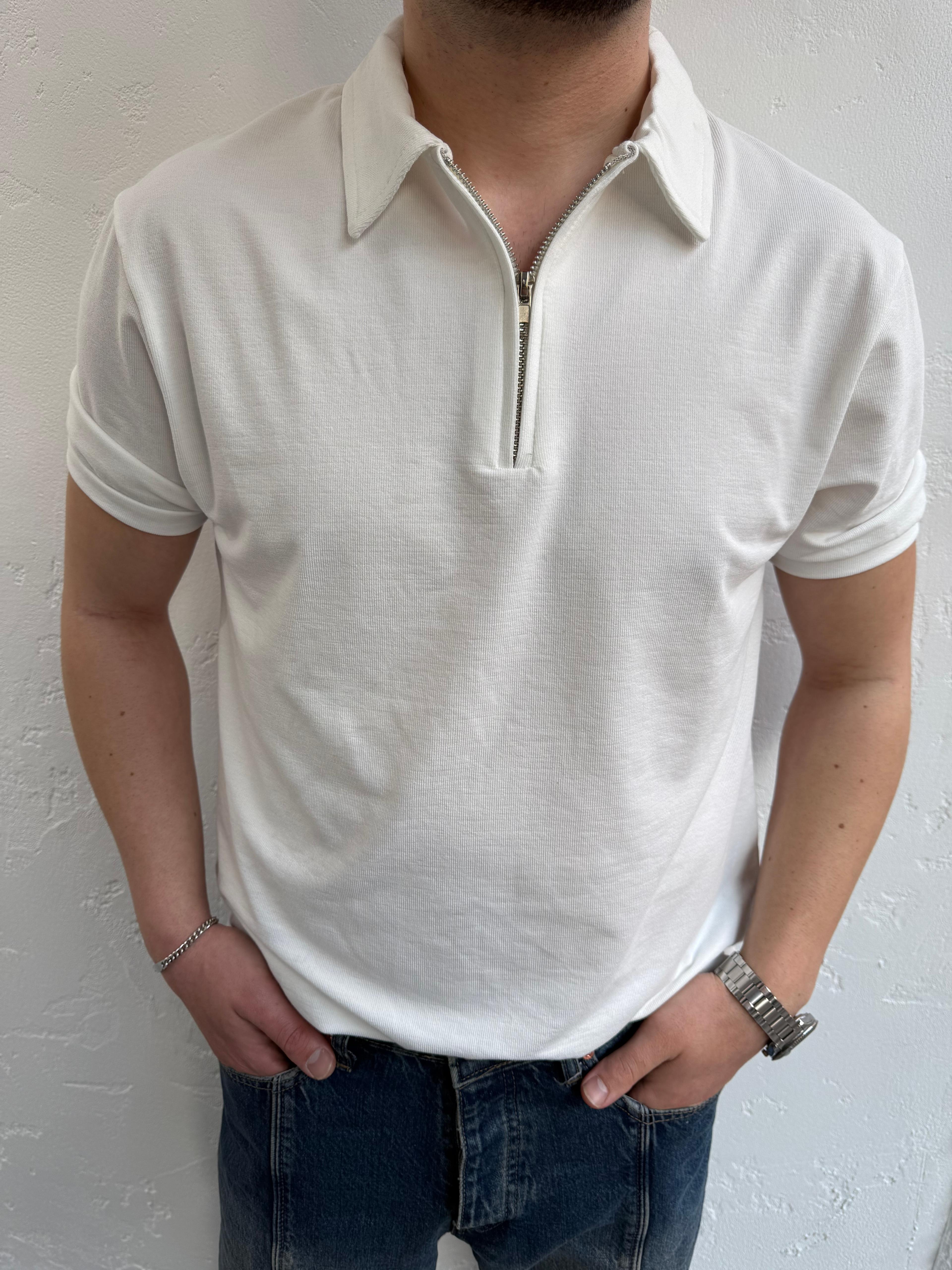 Lenasso Keten Polo Yaka Tshirt Beyaz
