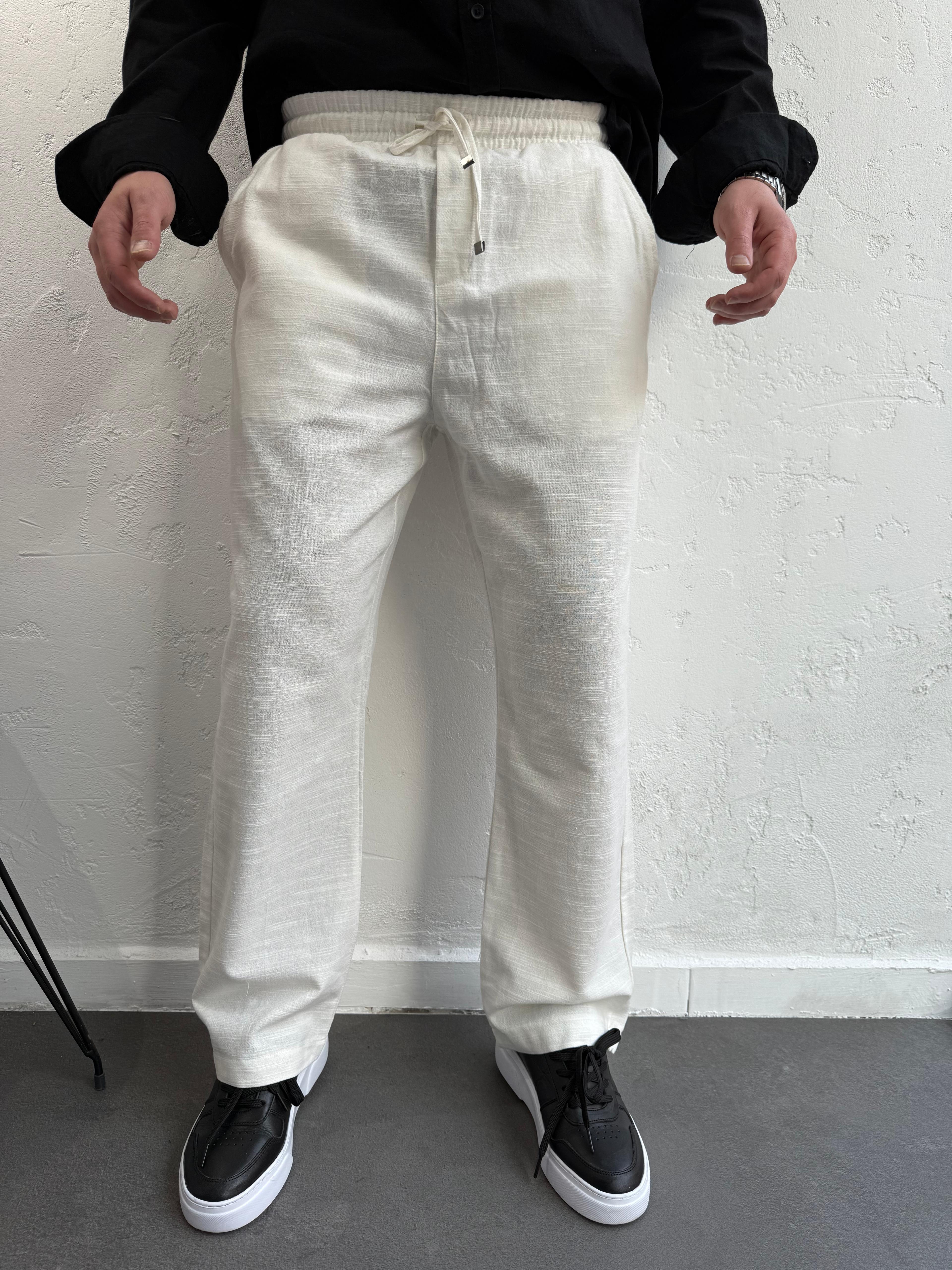 Lenasso Keten Baggy Pantolon Beyaz