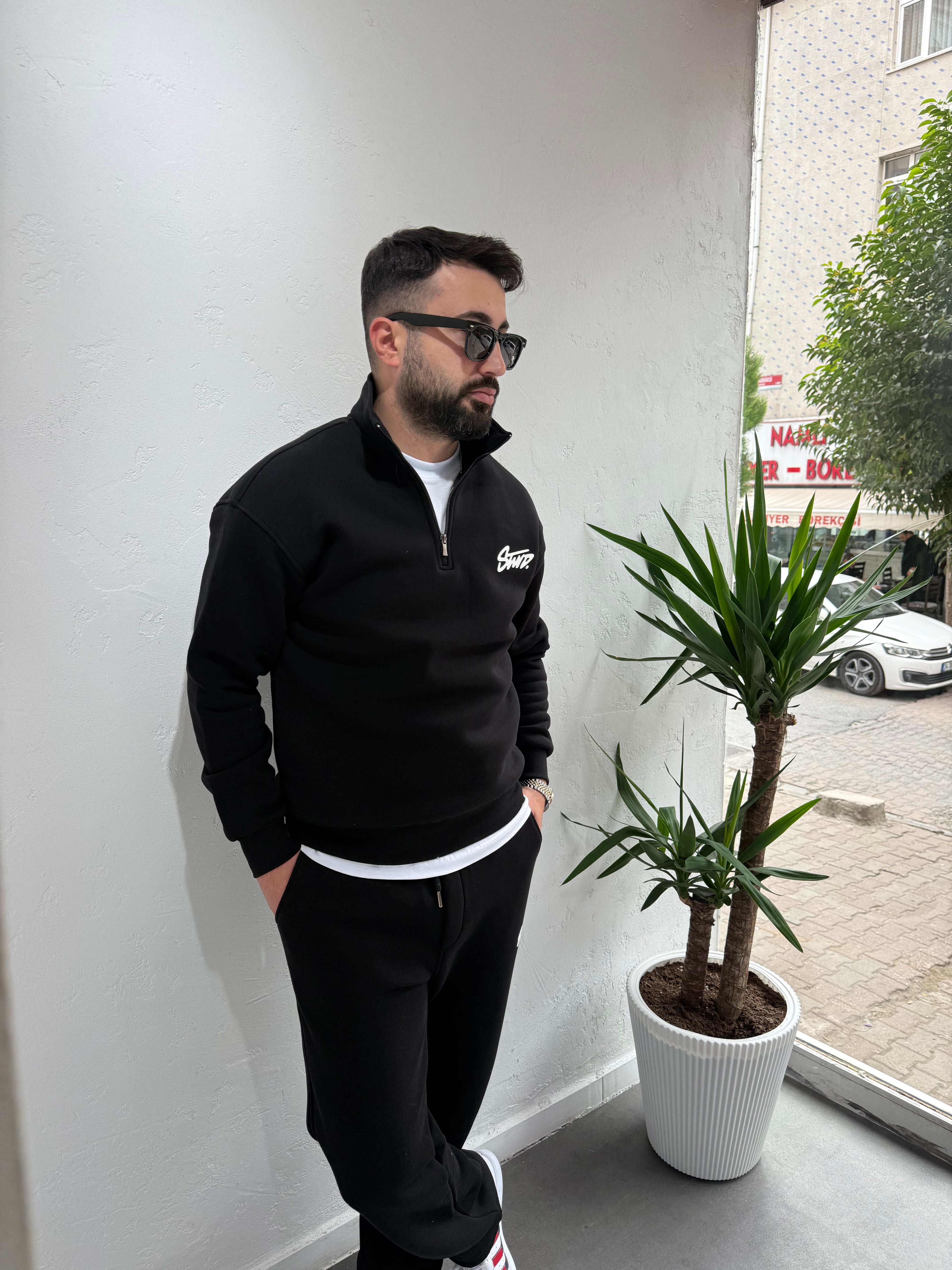 STWD Cotton Fermuarlı Sweatshirt Siyah