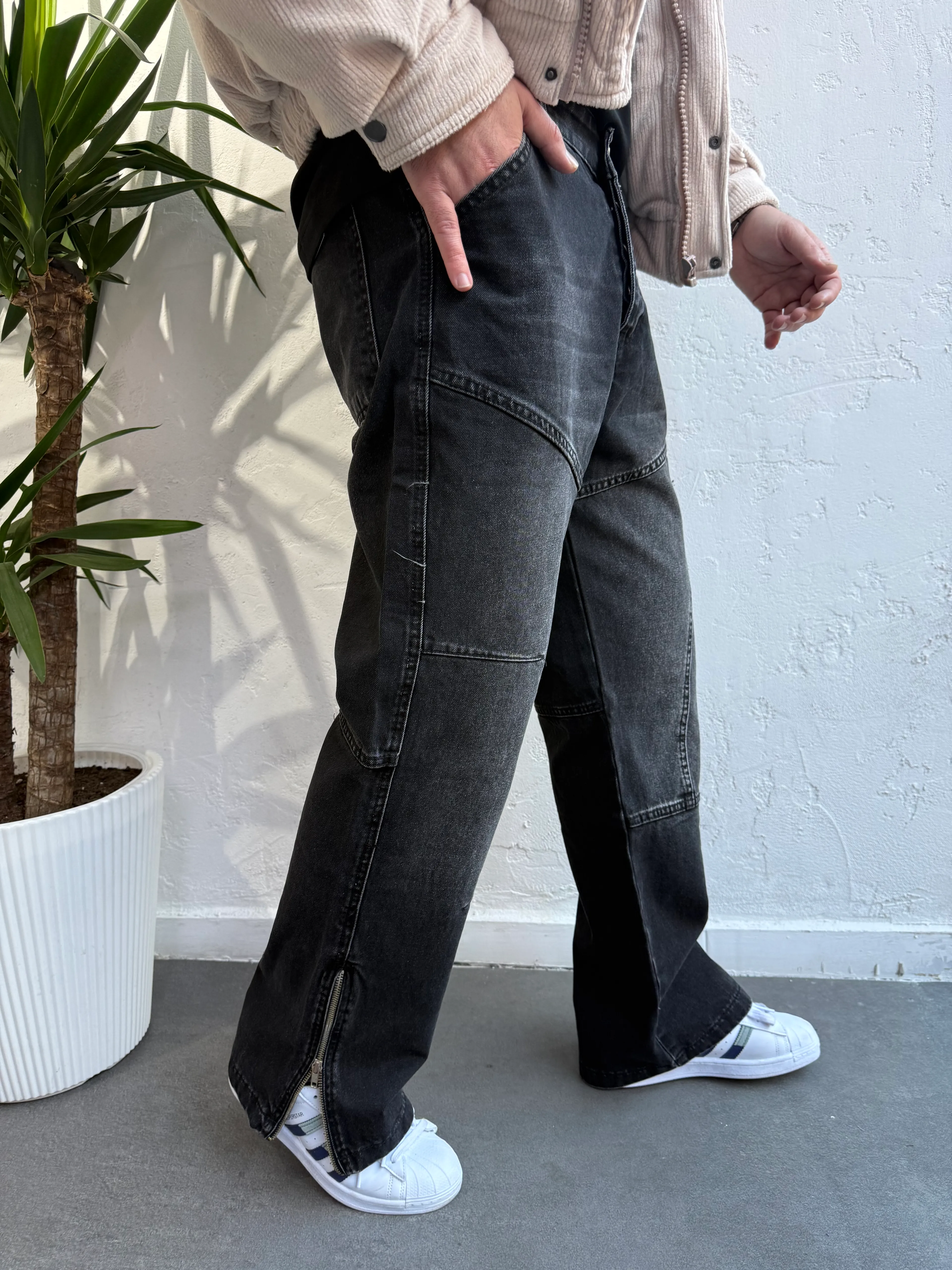 Fermuarlı Paça Tasarım Baggy Siyah